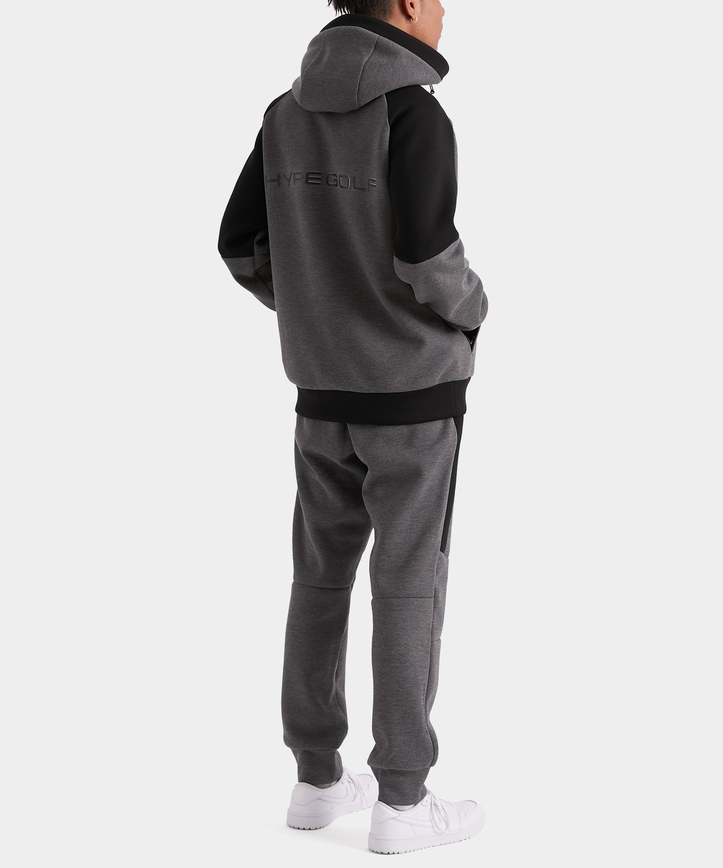 LOGO FULL ZIP SPACER KNIT HOODIE GRAY