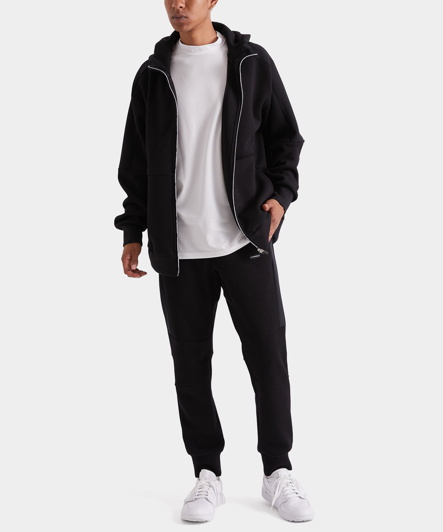 LOGO FULL ZIP SPACER KNIT HOODIE BLACK