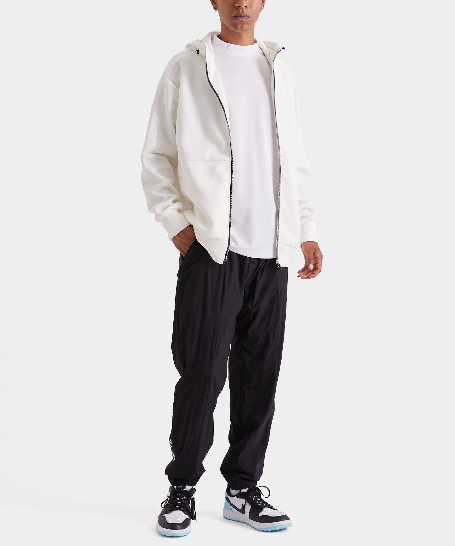 LOGO FULL ZIP SPACER KNIT HOODIE WHITE