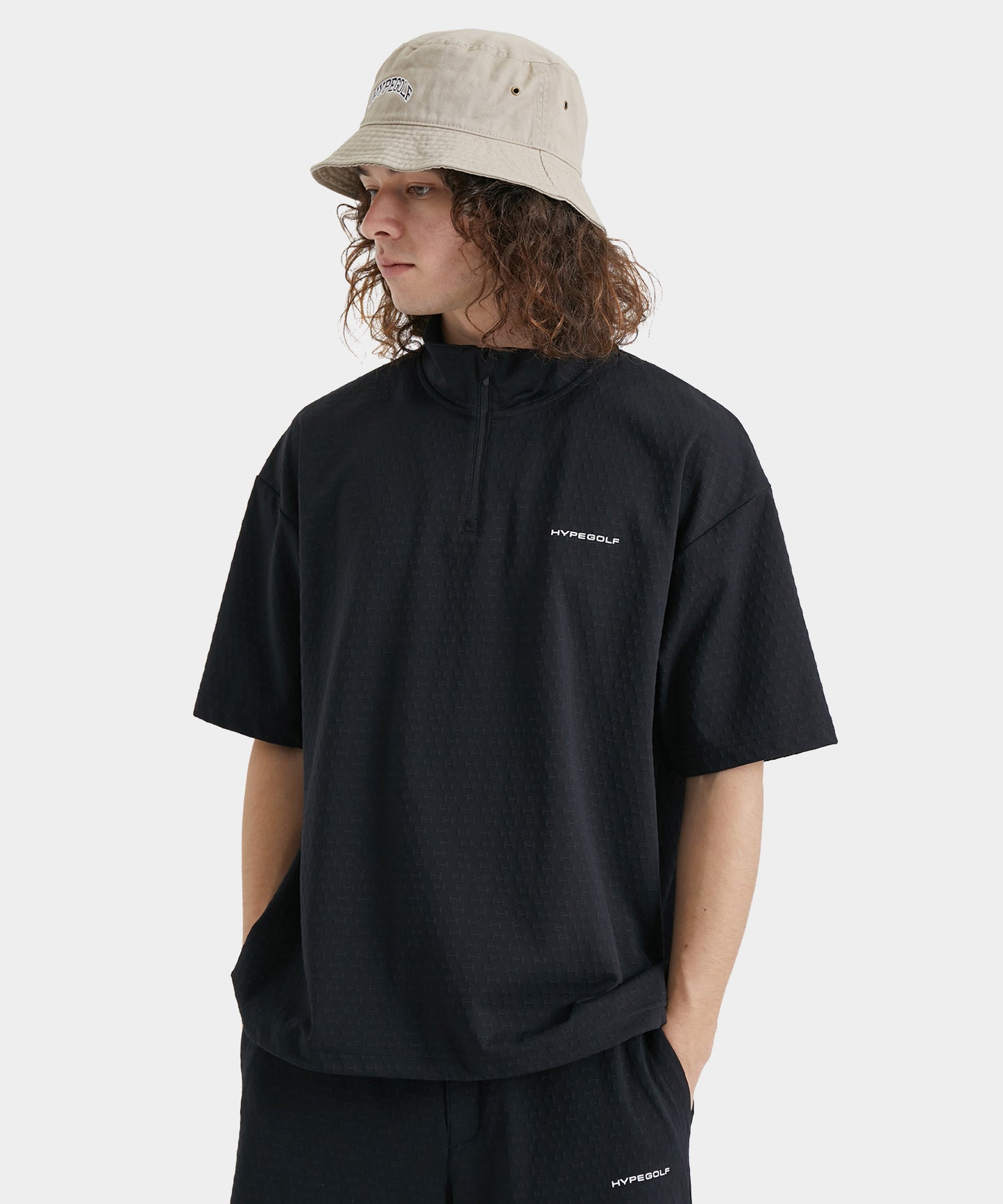 H JACQUARD STAND HALF ZIP SHIRTS