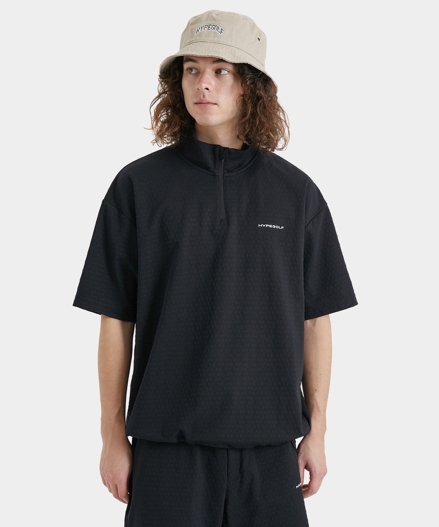 H JACQUARD STAND HALF ZIP SHIRTS