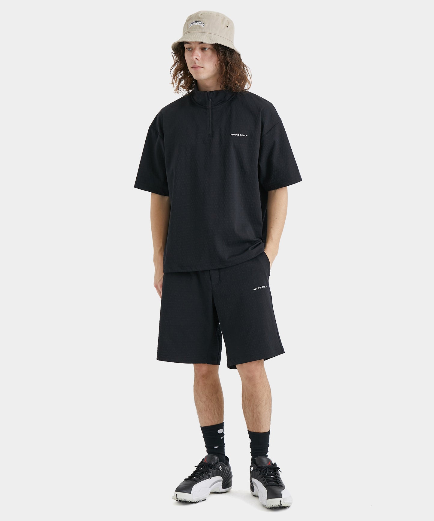 H JACQUARD STAND HALF ZIP SHIRTS