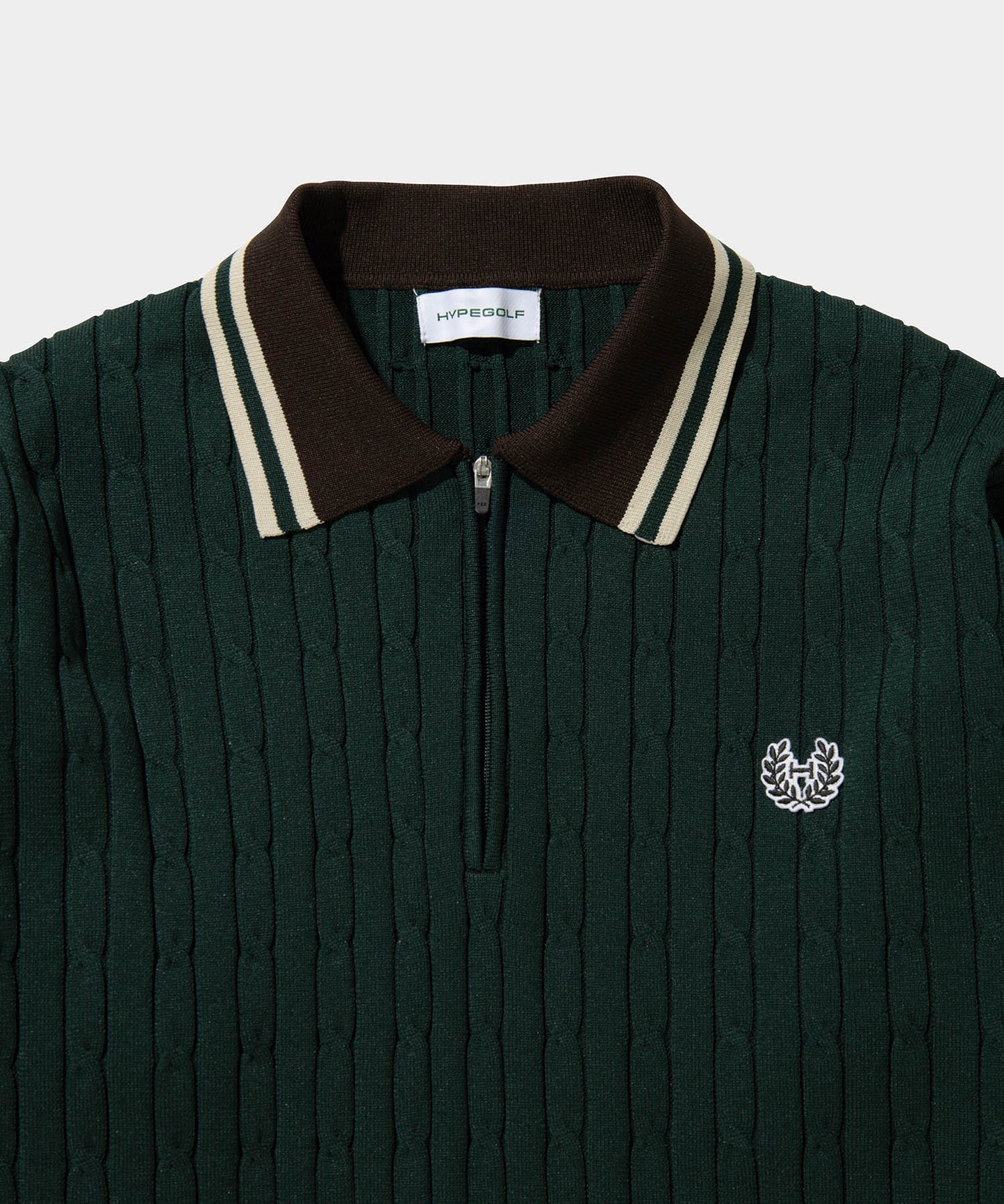 CABLE KNIT HALF ZIP SHIRTS GREEN