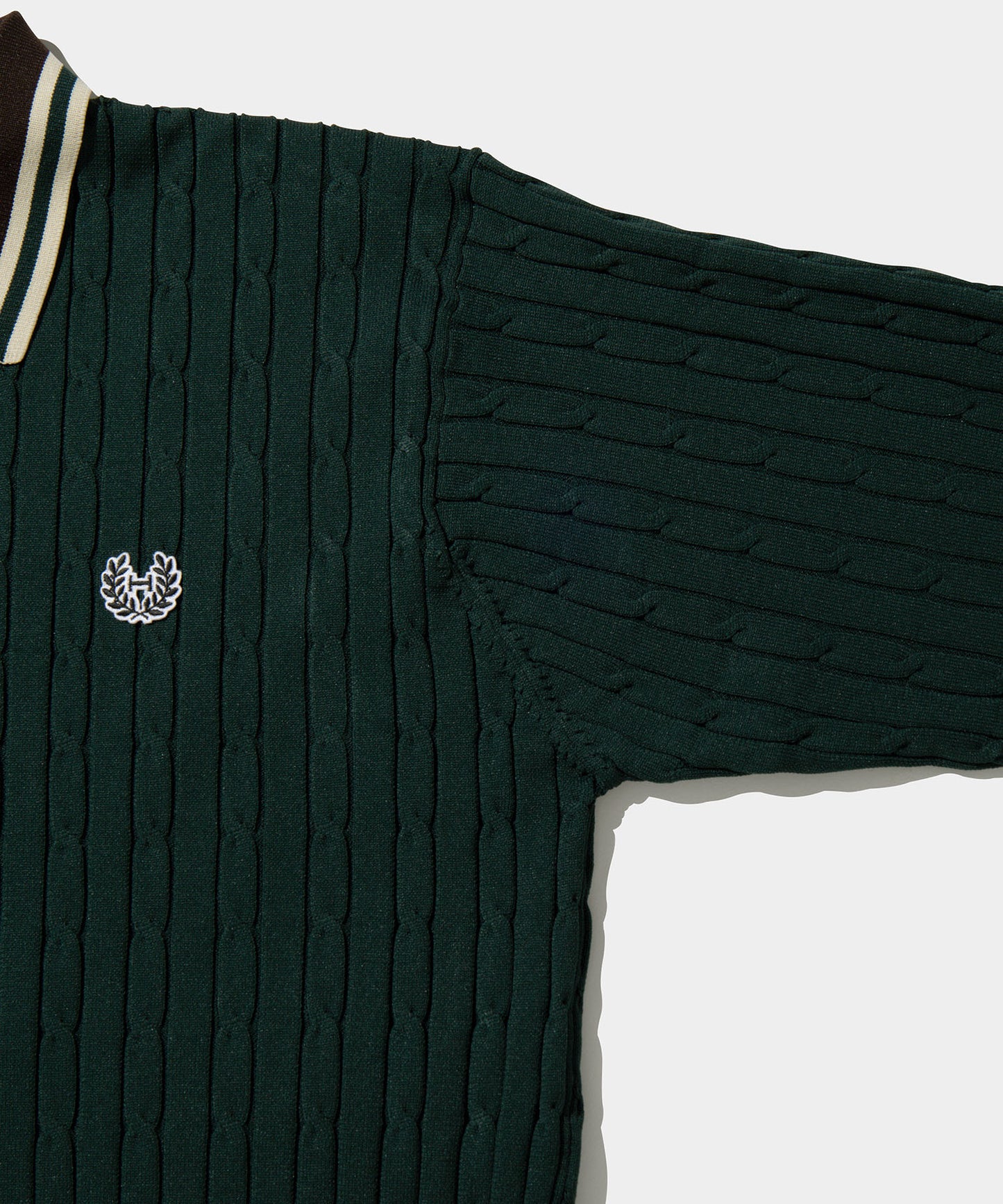 CABLE KNIT HALF ZIP SHIRTS GREEN