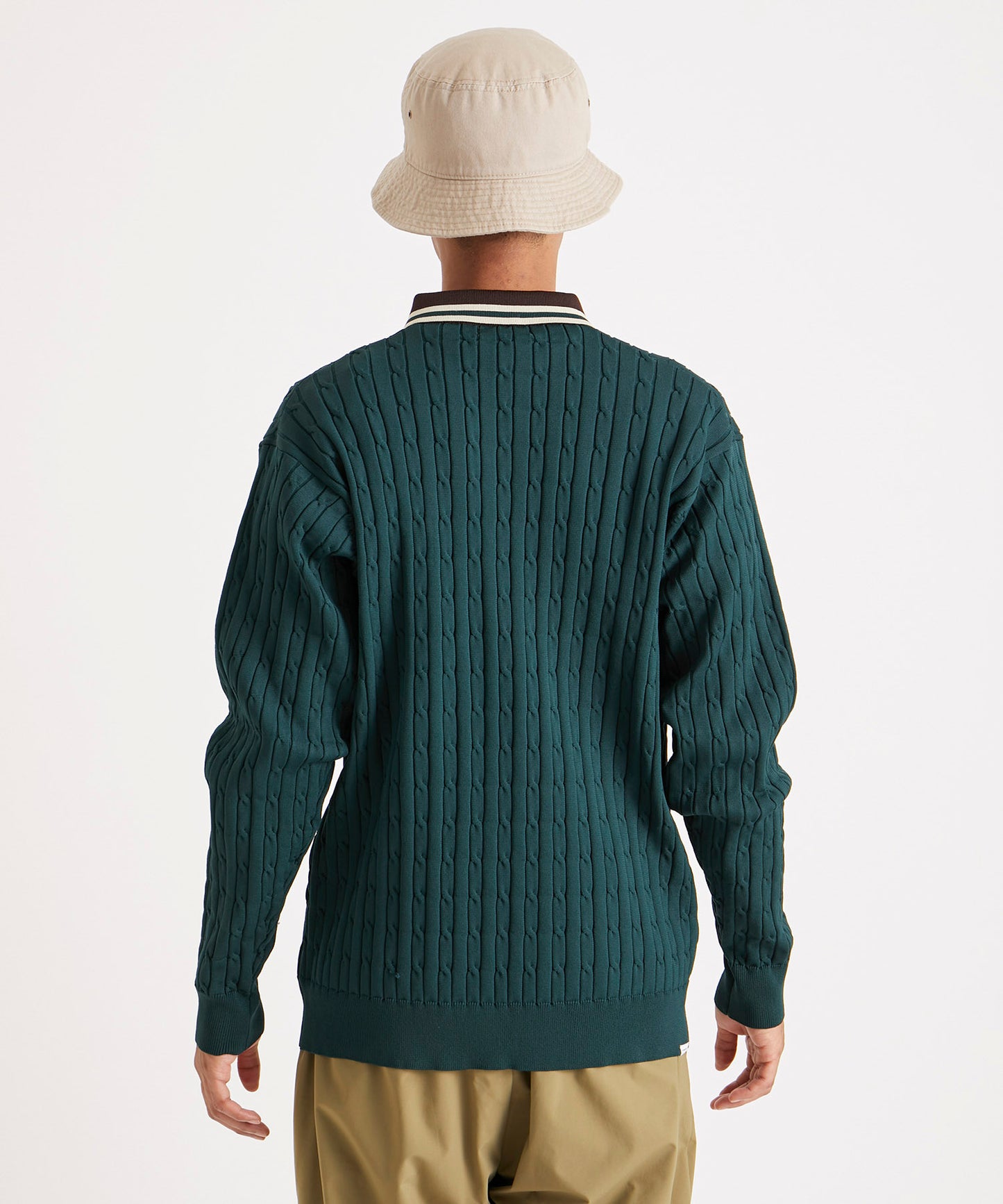 CABLE KNIT HALF ZIP SHIRTS GREEN