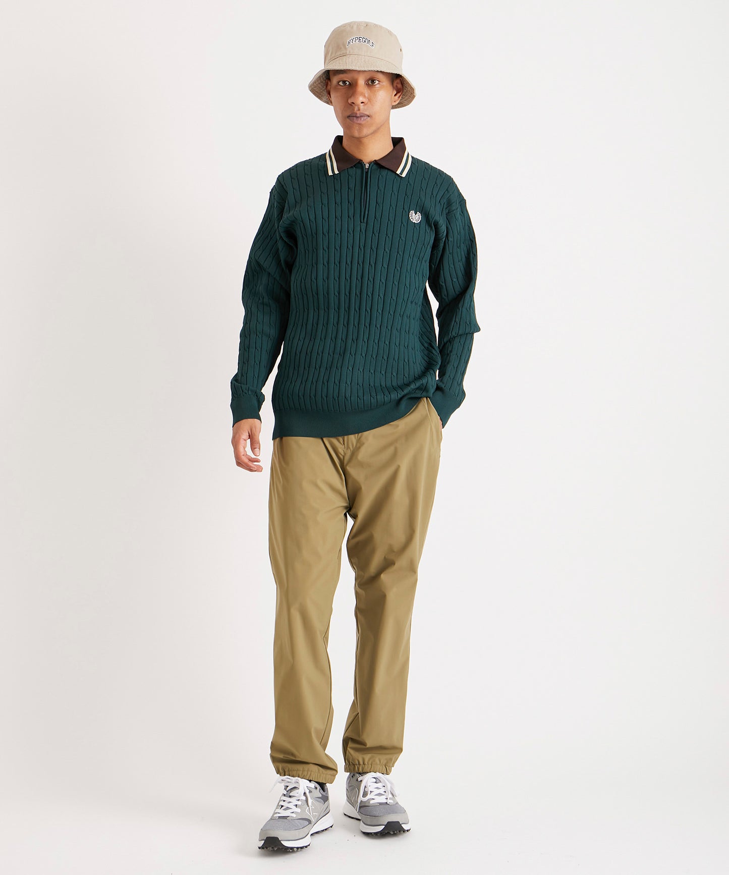 CABLE KNIT HALF ZIP SHIRTS GREEN