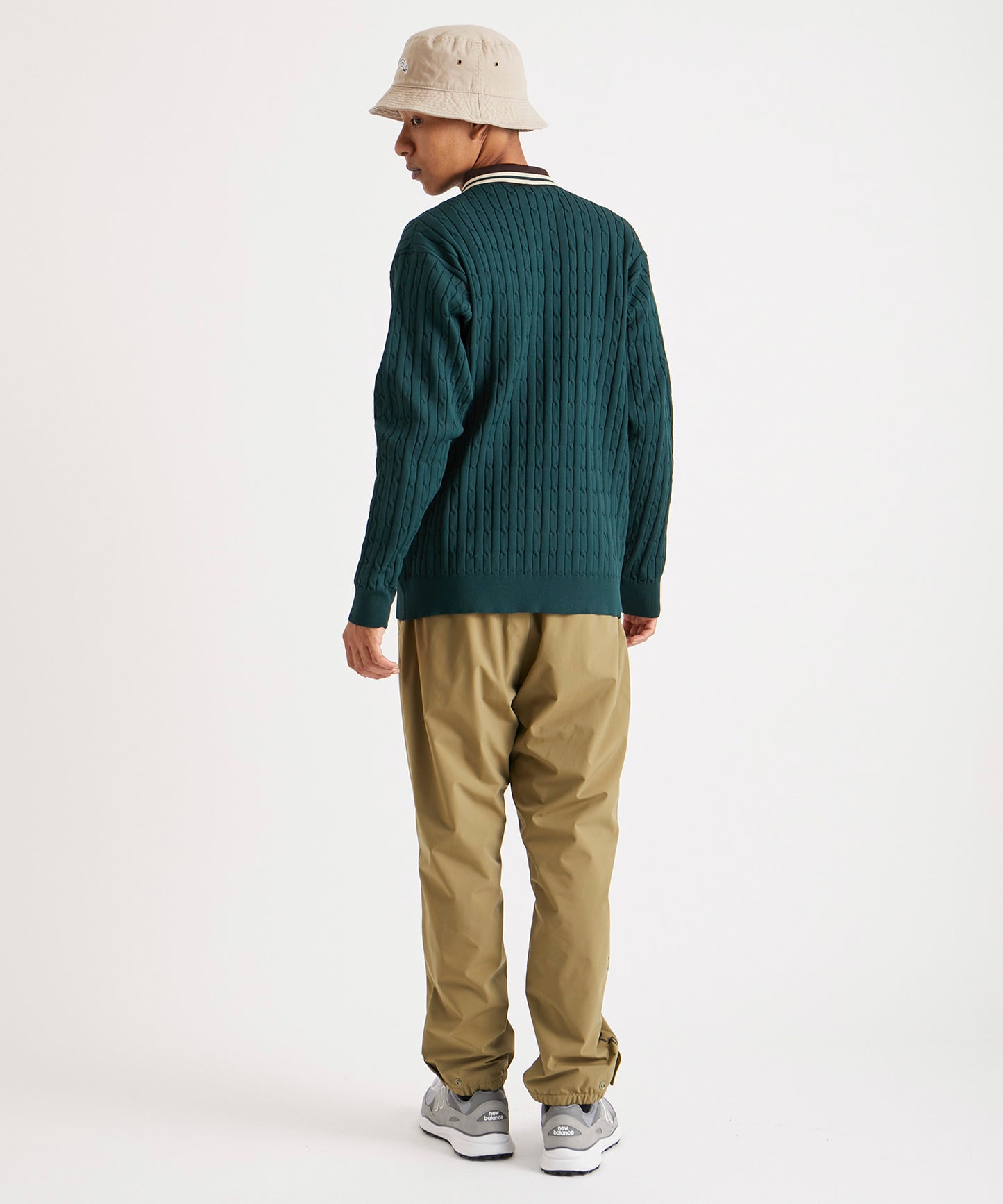 CABLE KNIT HALF ZIP SHIRTS GREEN