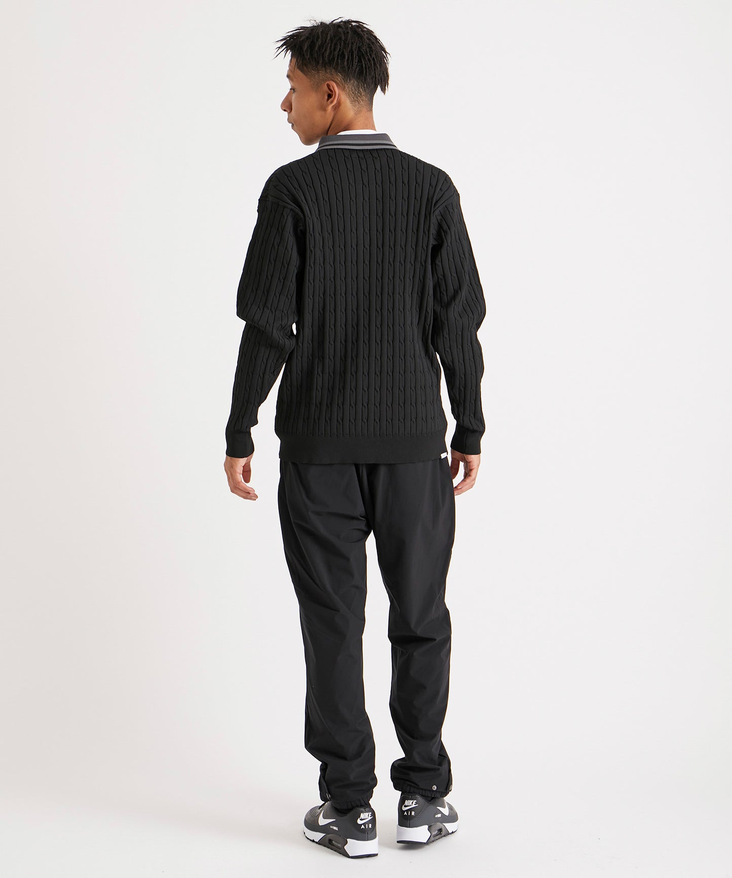 CABLE KNIT HALF ZIP SHIRTS BLACK