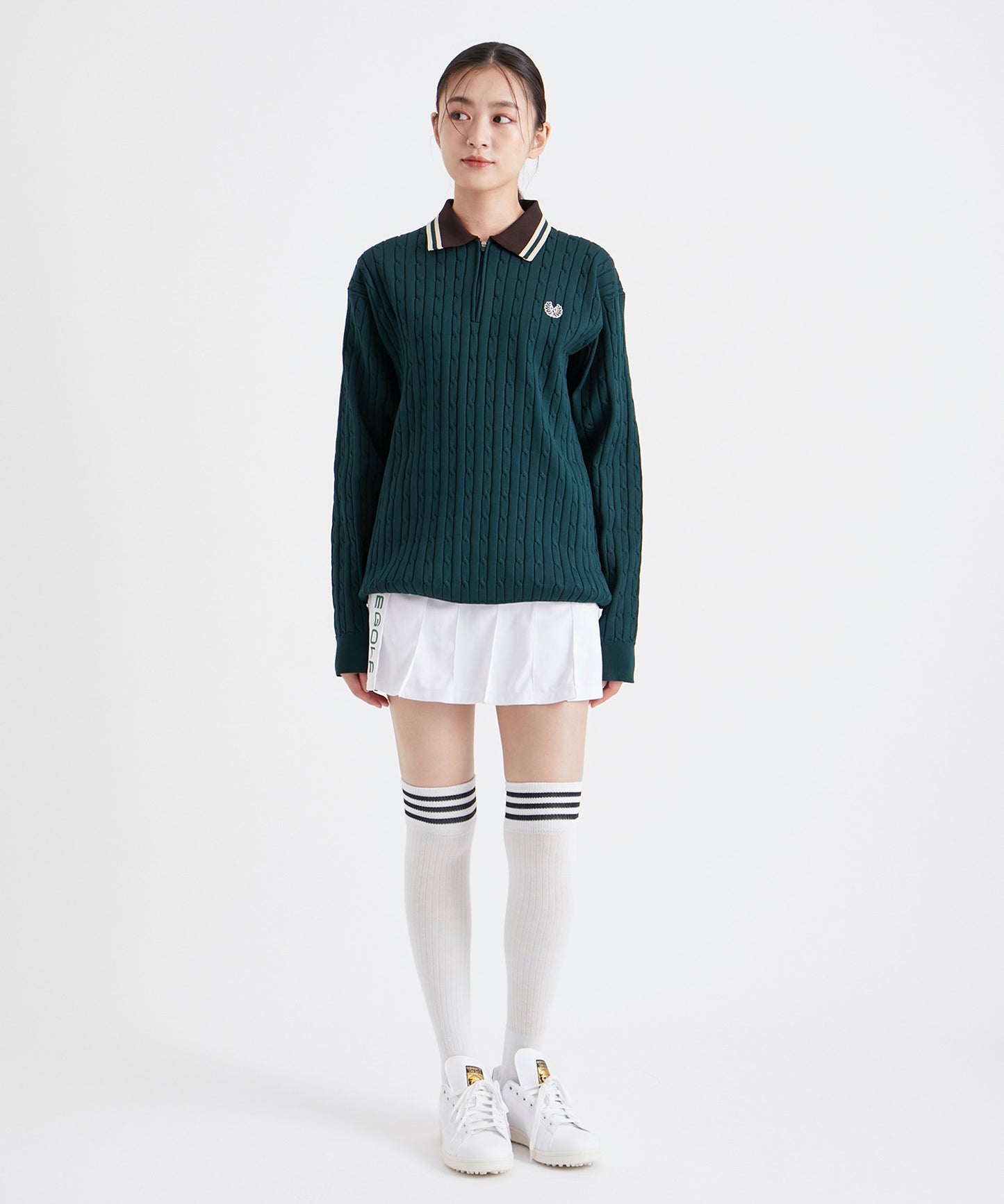 CABLE KNIT HALF ZIP SHIRTS GREEN