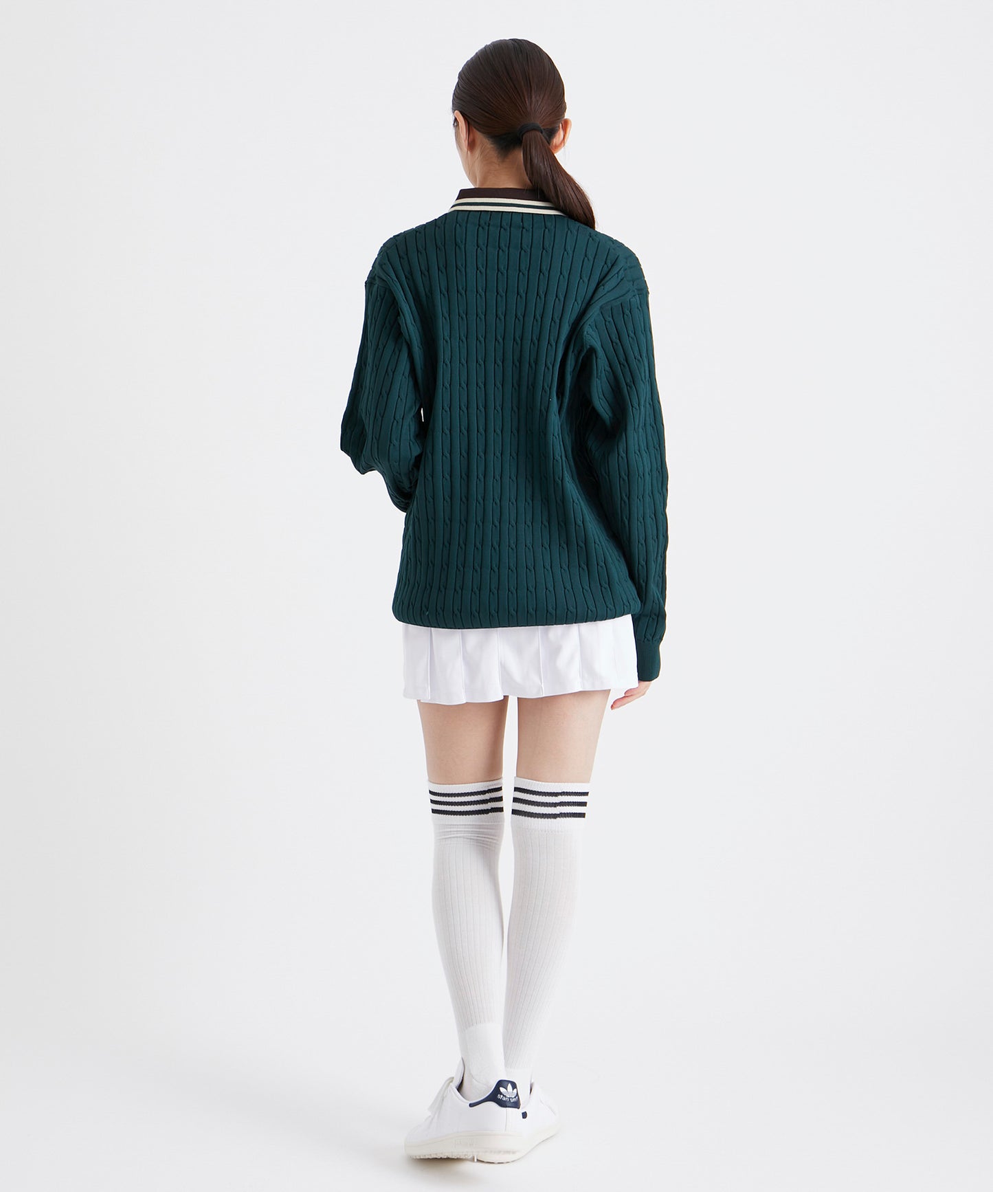CABLE KNIT HALF ZIP SHIRTS GREEN