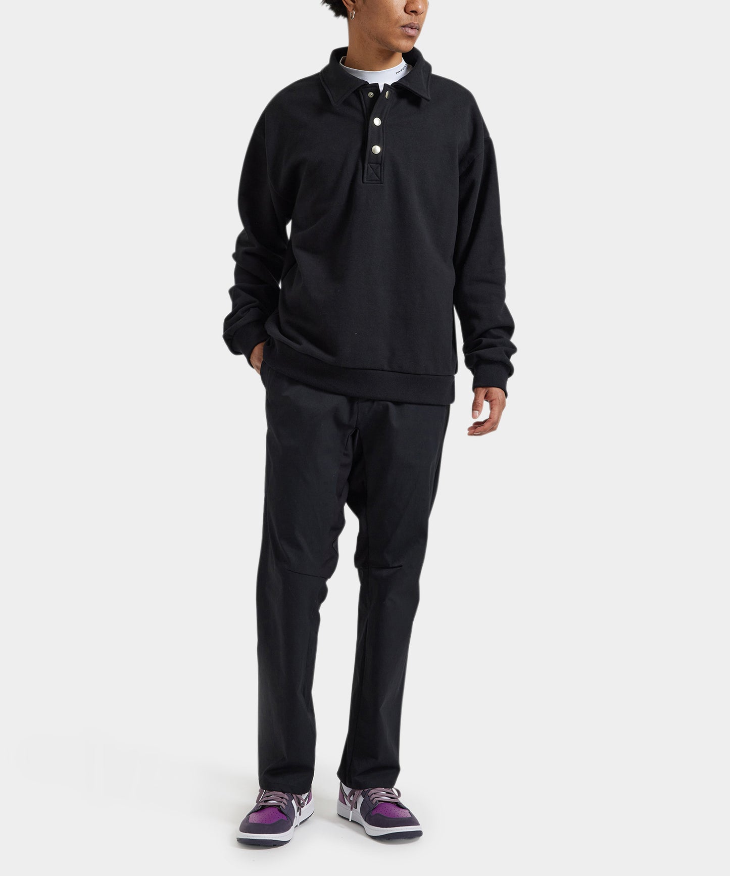HOOKED GOLF POLO NECK SWEAT SHIRTS BLACK