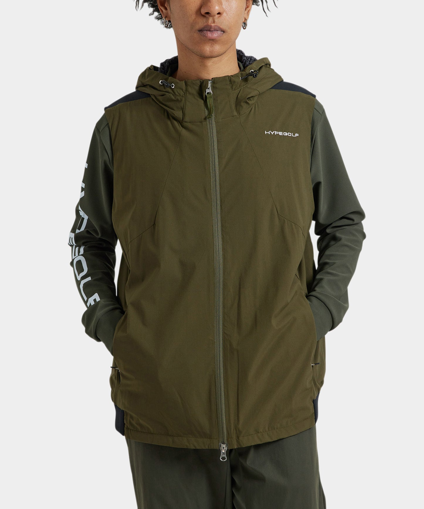 WOVEN HOODIE VEST OLIVE