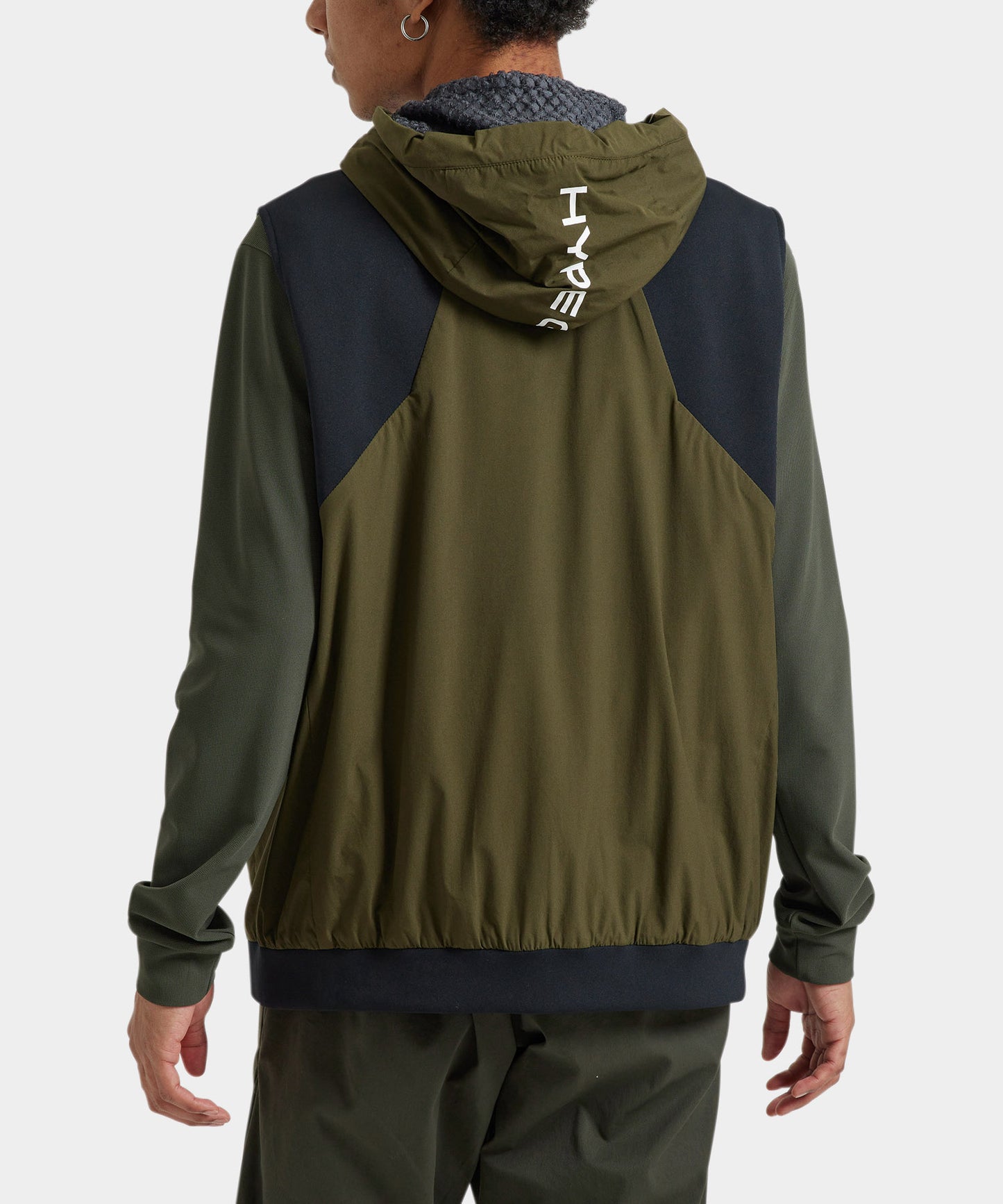 WOVEN HOODIE VEST OLIVE