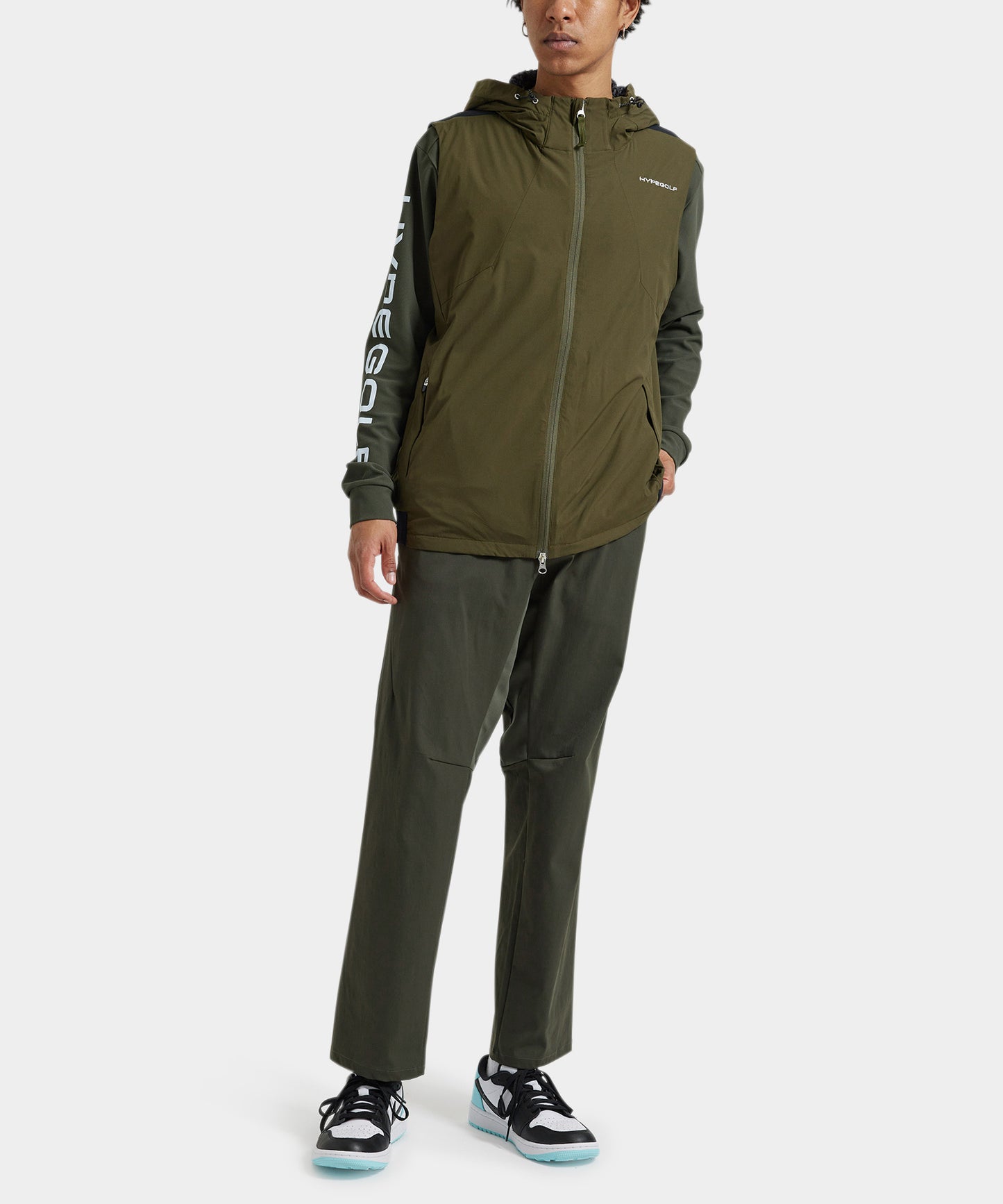 WOVEN HOODIE VEST OLIVE