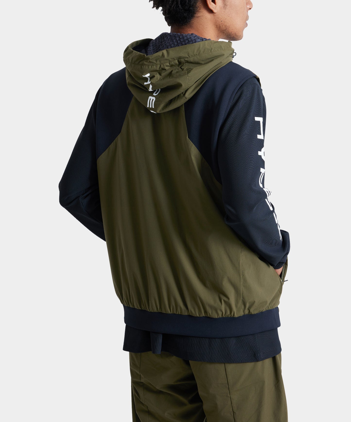 WOVEN HOODIE VEST OLIVE