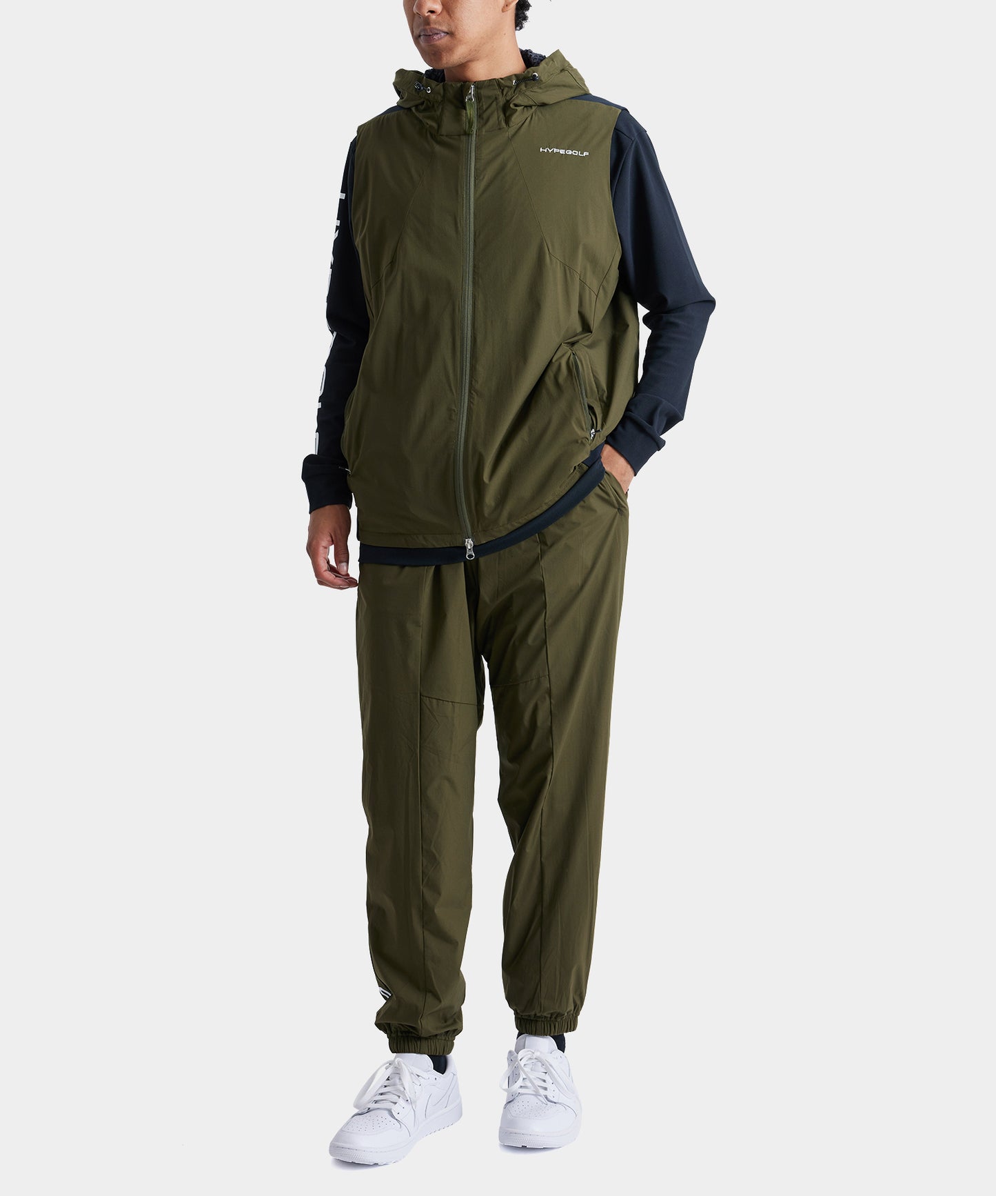 WOVEN HOODIE VEST OLIVE