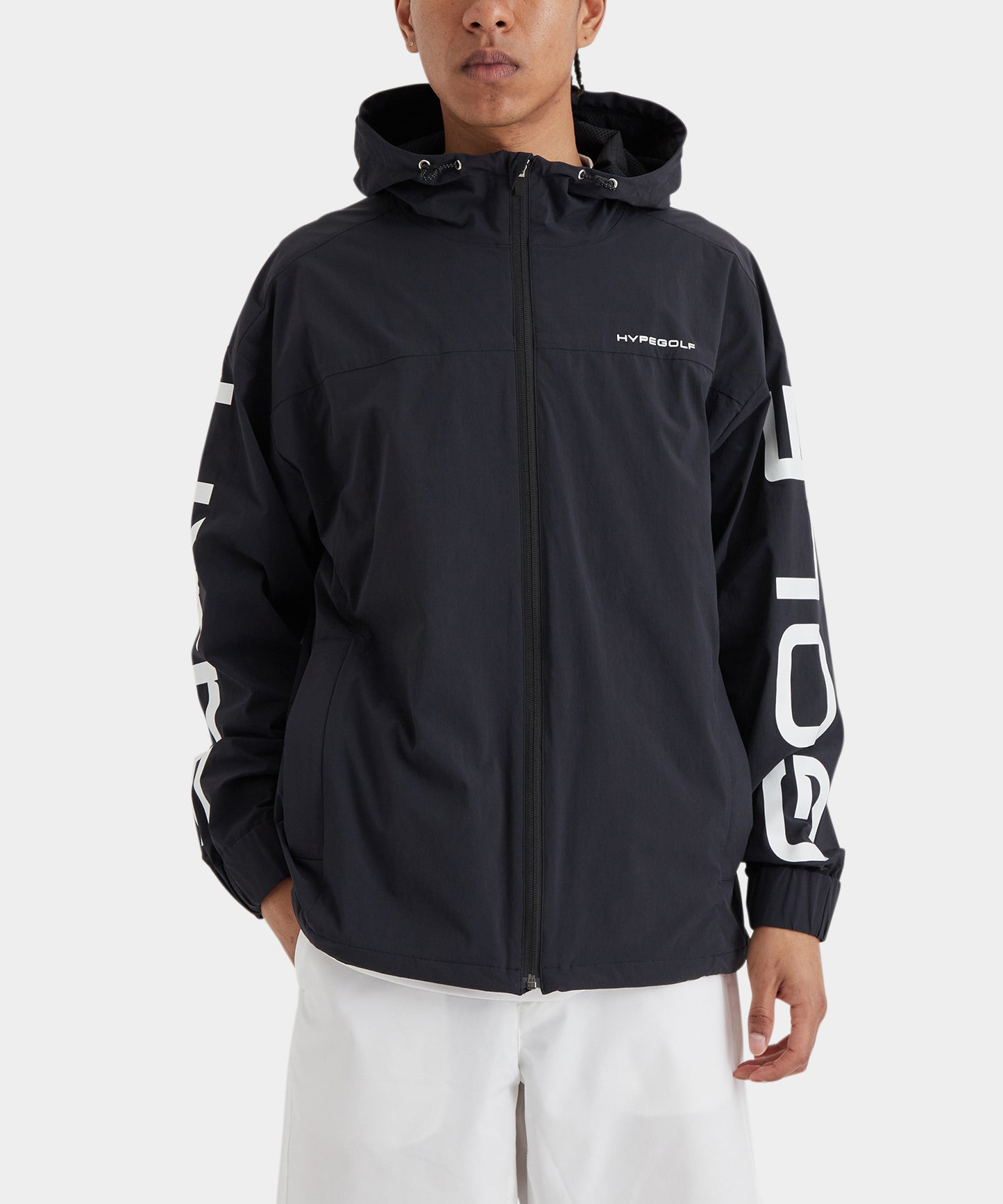 Woven Zip Hooded Jacket BLACK