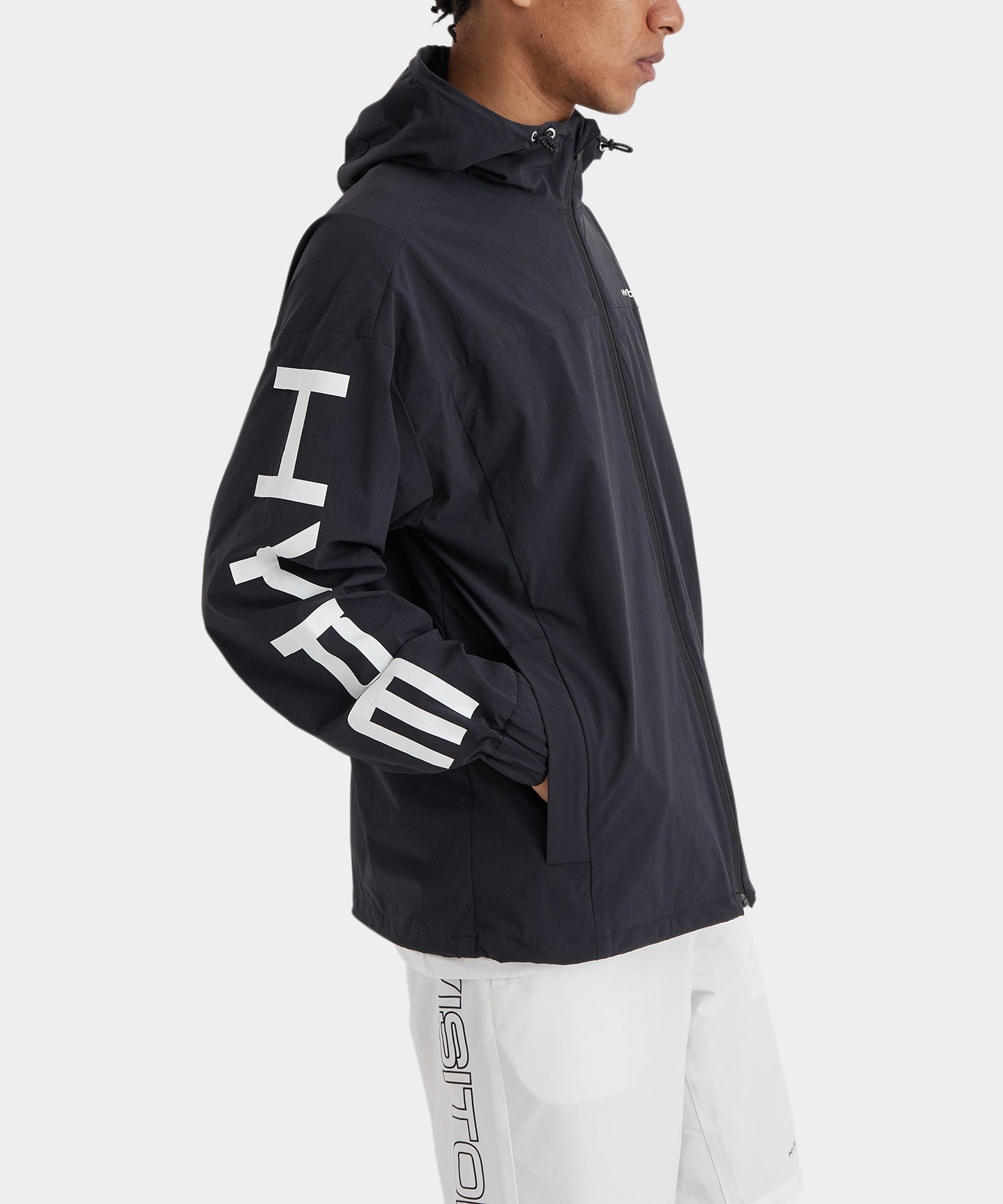 Woven Zip Hooded Jacket BLACK