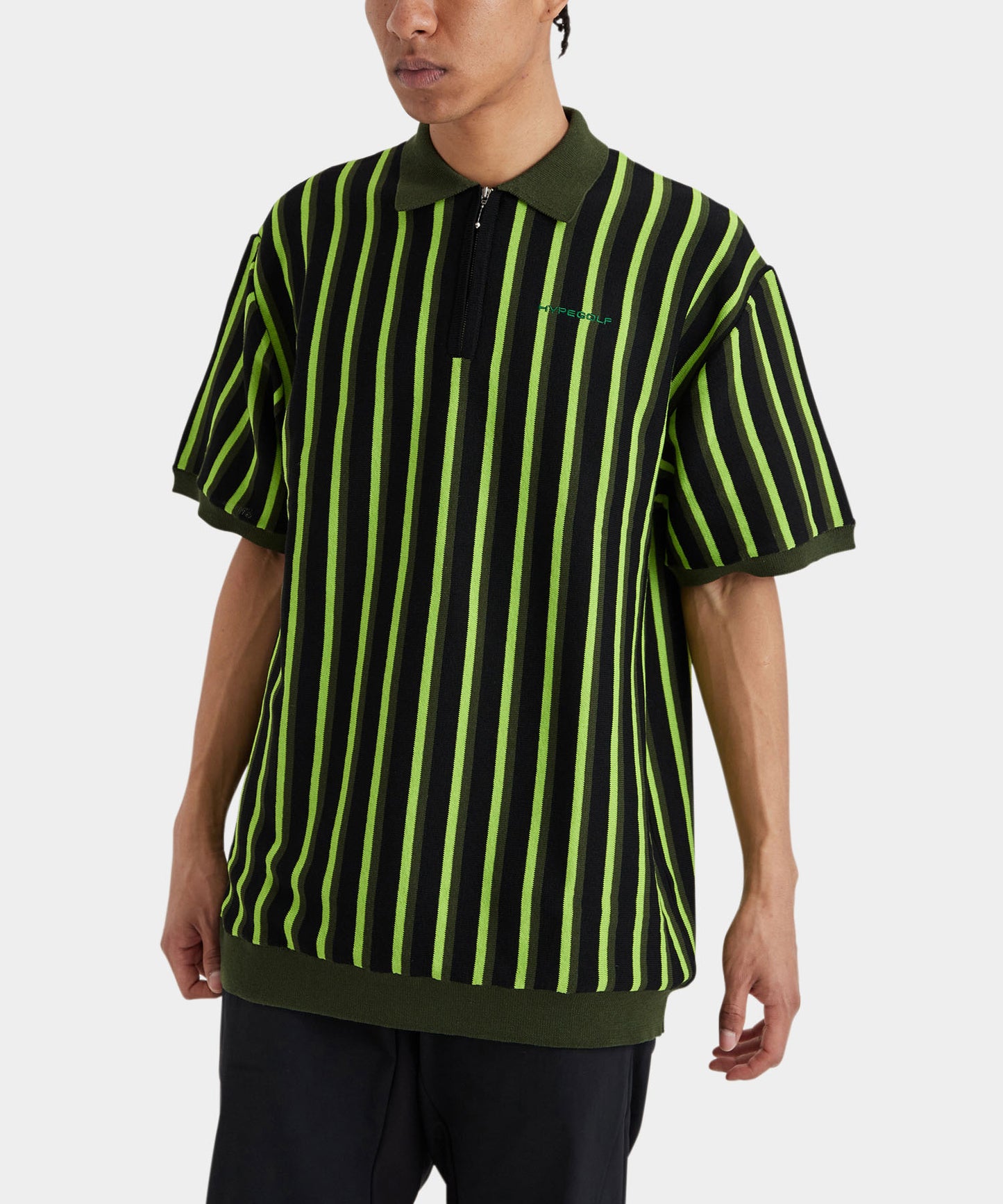 STRIPE HALF ZIP POLO BLACK×GREEN×YELLOW