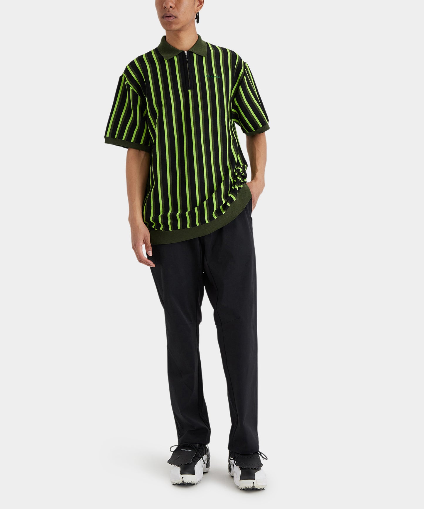 STRIPE HALF ZIP POLO BLACK×GREEN×YELLOW