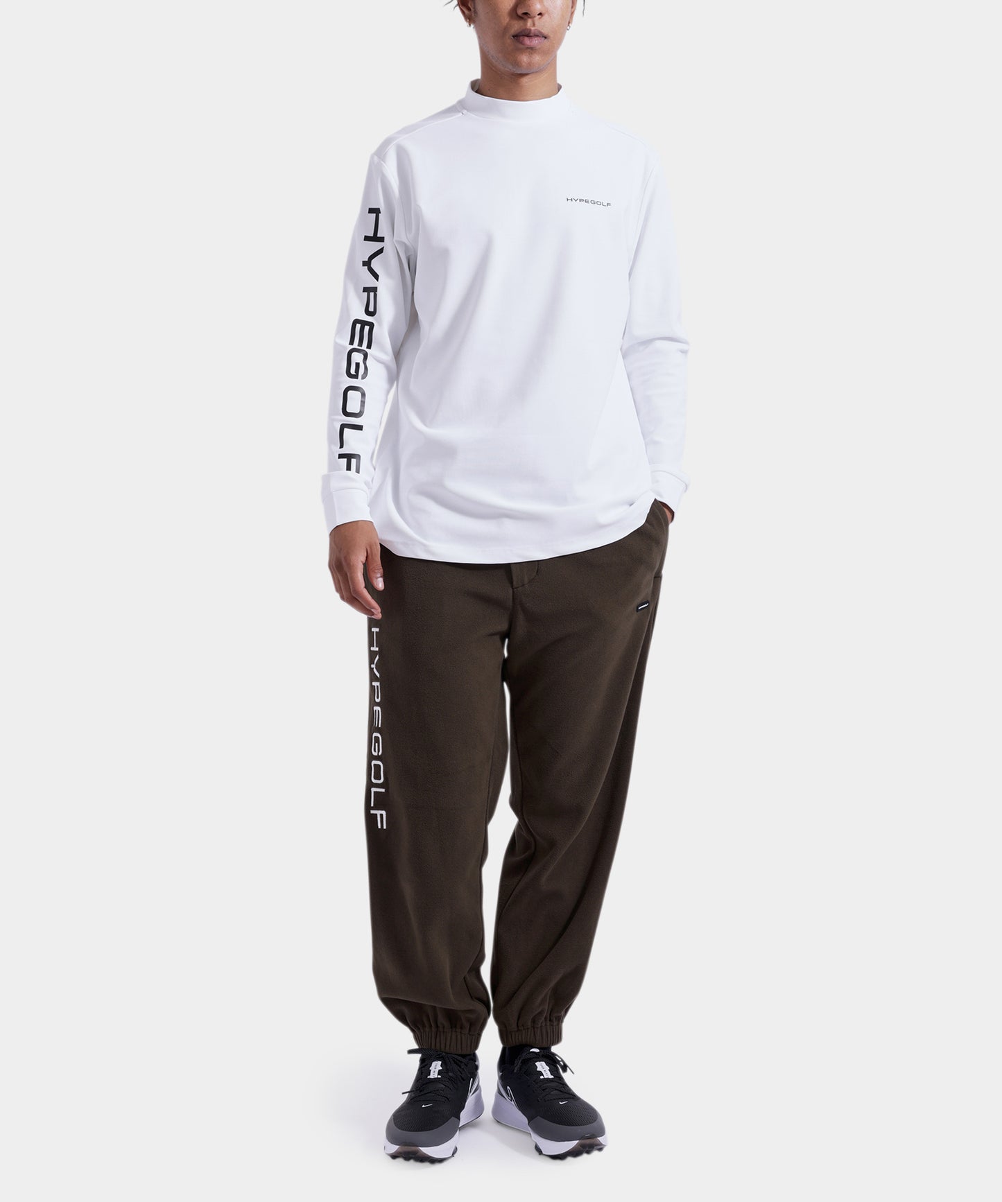 UV waffle mockneck top long sleeve WHITE