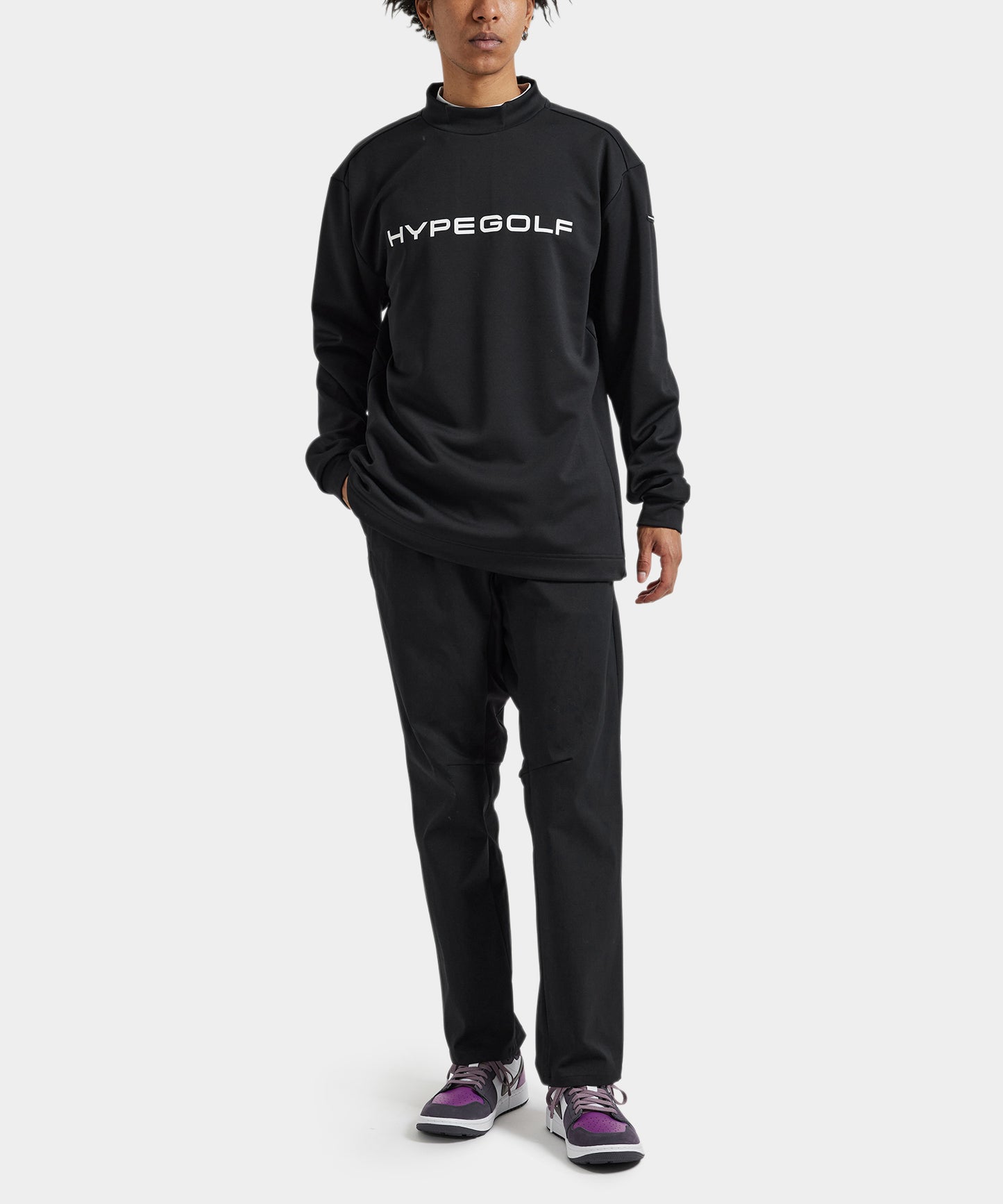 CORDURA FLEECE Logo motif mockneck long sleeve BLACK