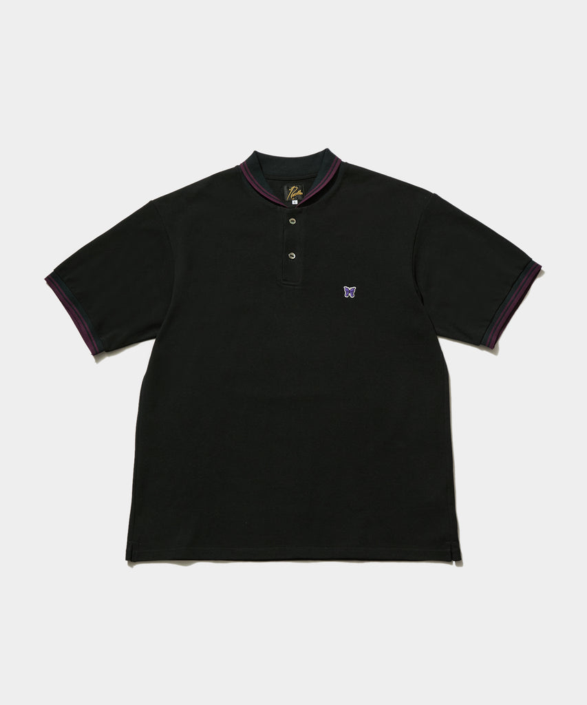 Shawl Collar S/S Polo - Cotton Pique Black