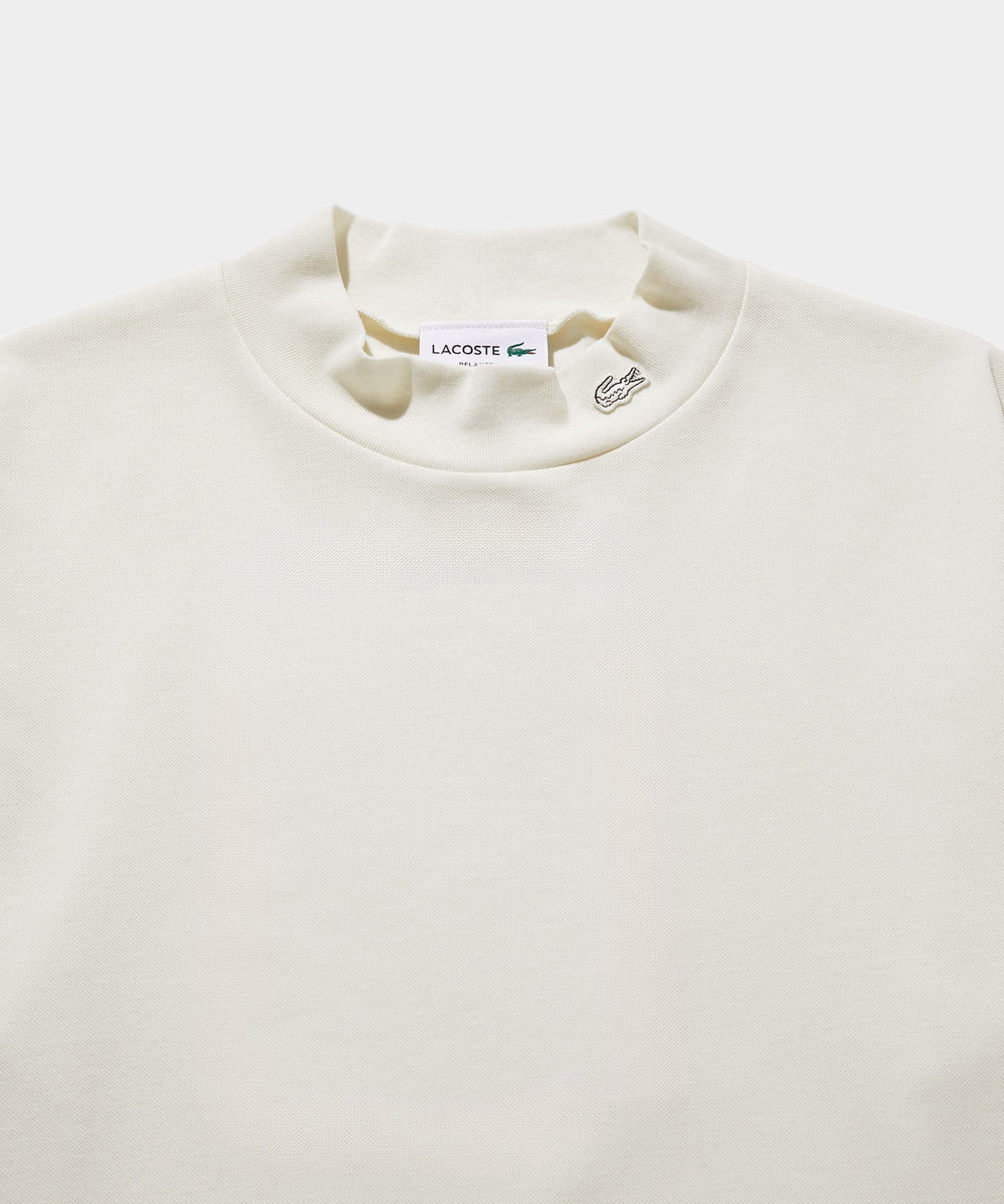 LACOSTE 5分袖モックネックサマーニットTシャツ WHITE