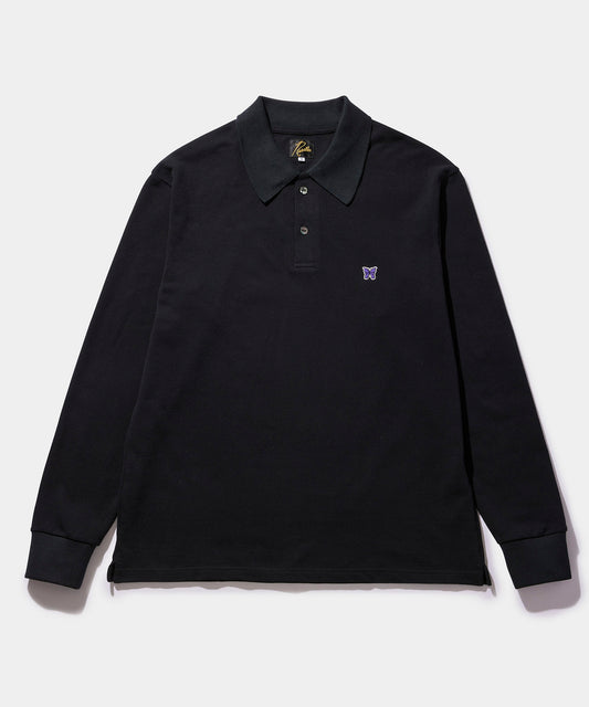 NEEDLES L/S Polo Shirt - Cotton Pique BLACK