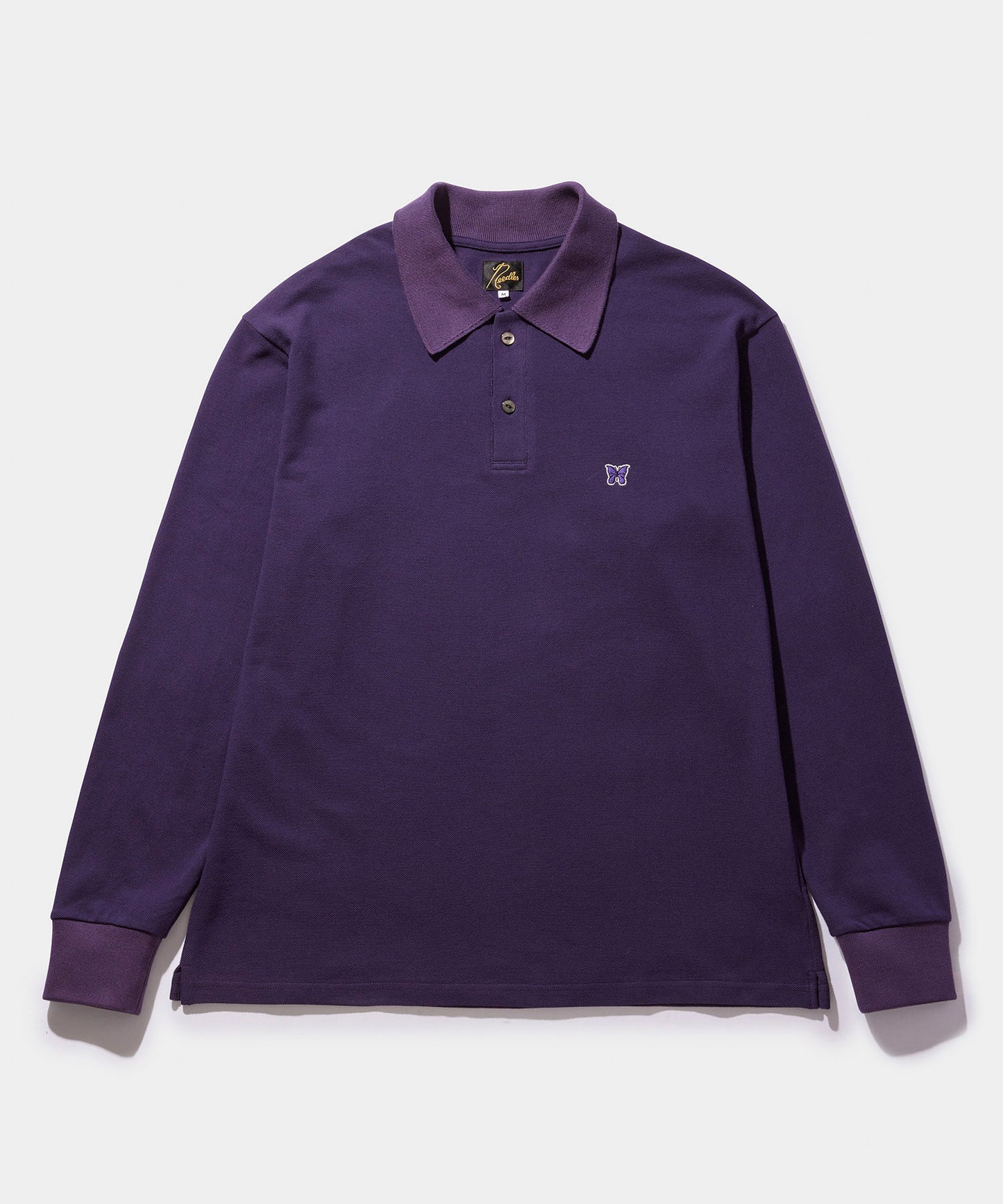 NEEDLES L/S Polo Shirt - Cotton Pique EGGPLANT