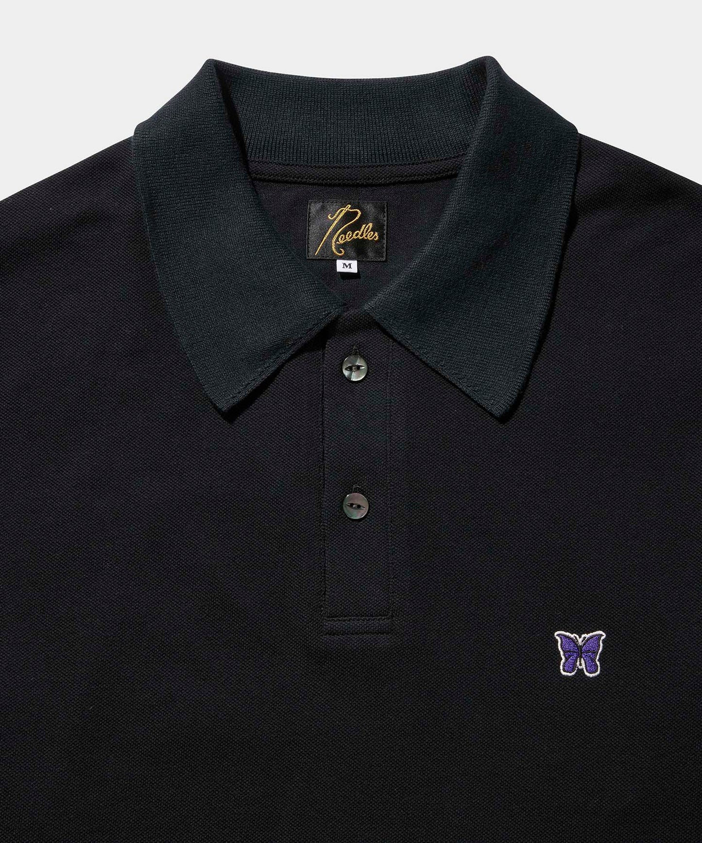 NEEDLES L/S Polo Shirt - Cotton Pique BLACK