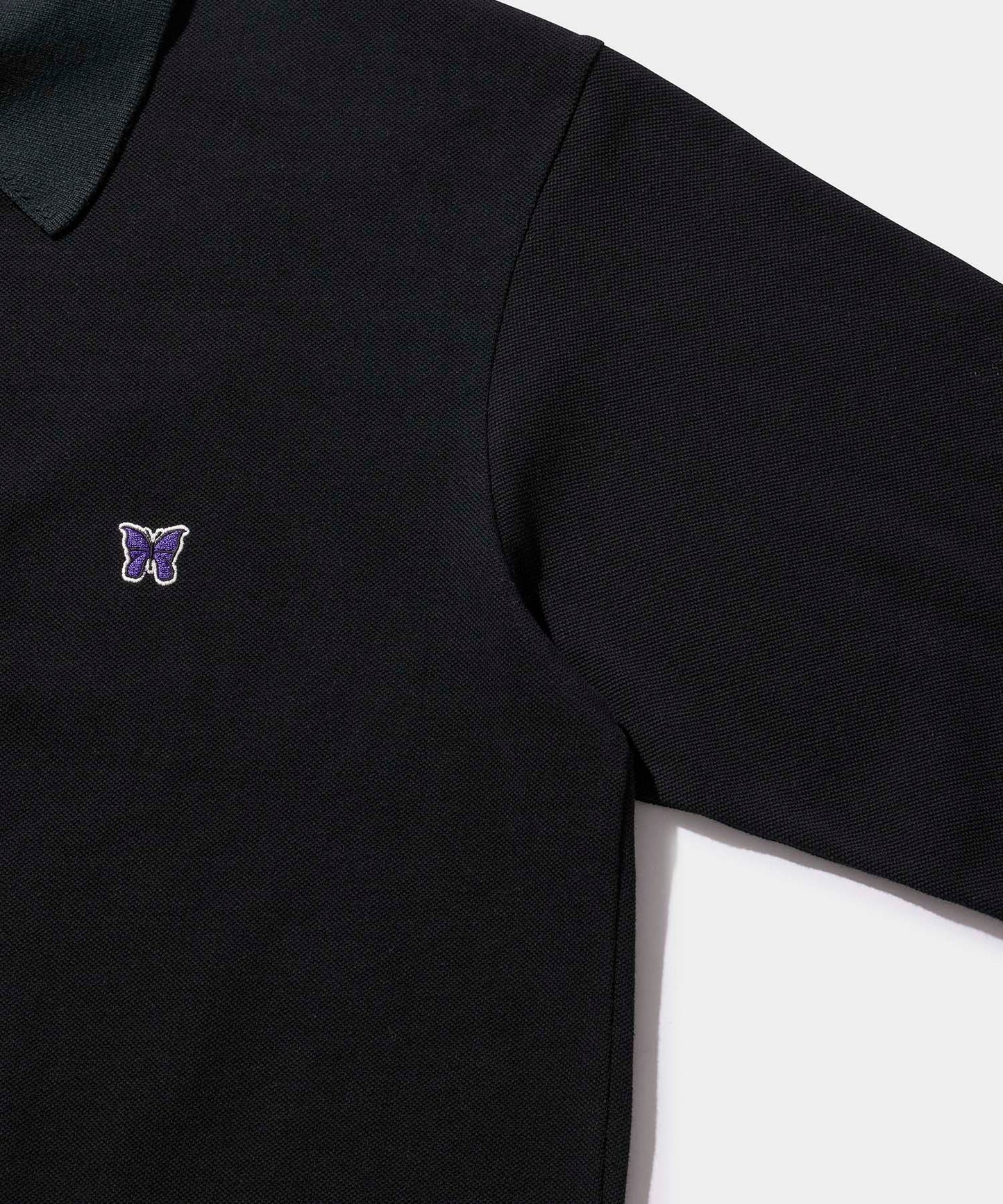 NEEDLES L/S Polo Shirt - Cotton Pique BLACK