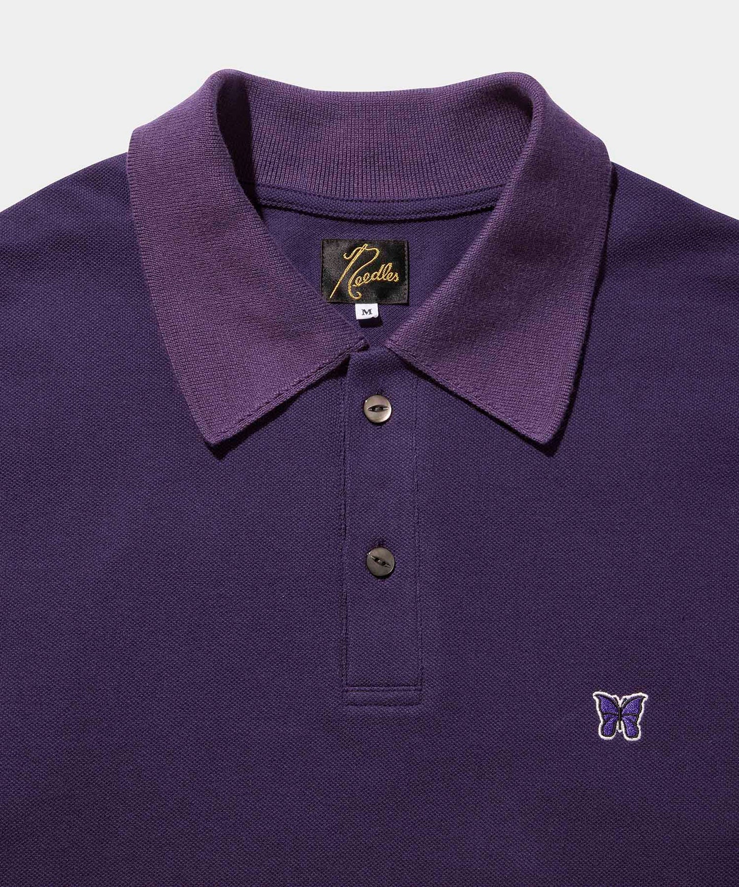 NEEDLES L/S Polo Shirt - Cotton Pique EGGPLANT