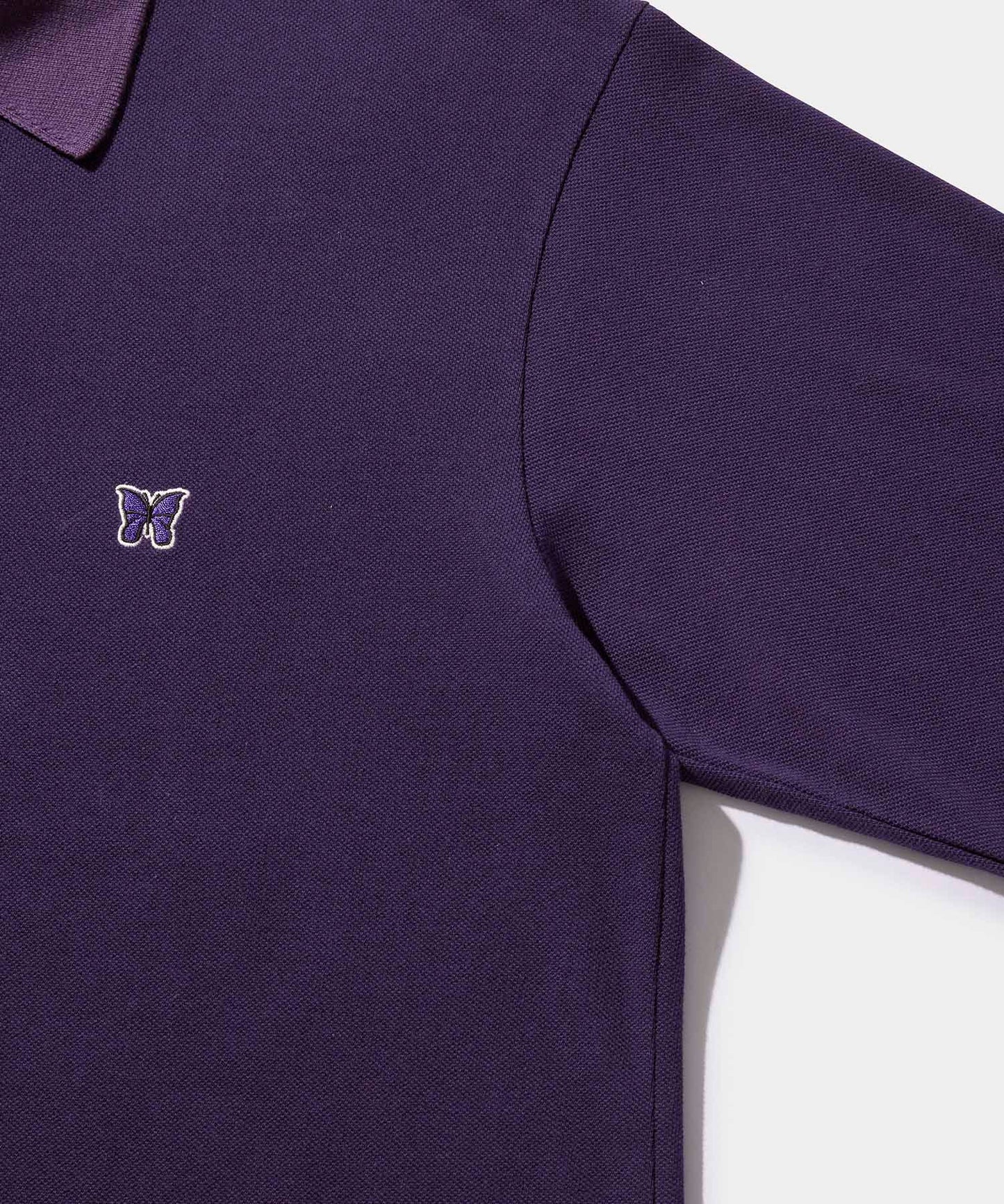 NEEDLES L/S Polo Shirt - Cotton Pique EGGPLANT