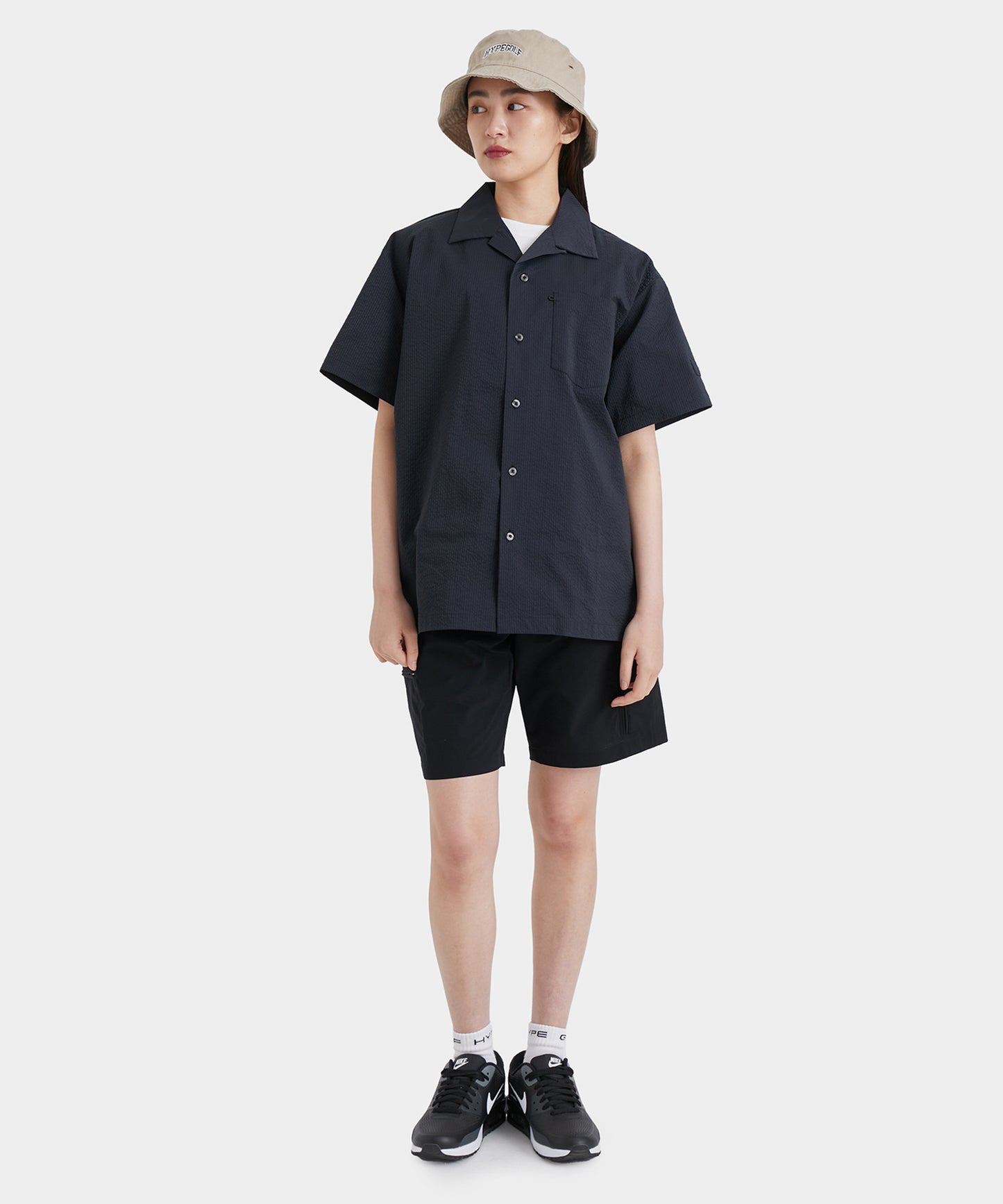 COOLMAX SUCKER OPEN COLLAR SHIRT BLACK