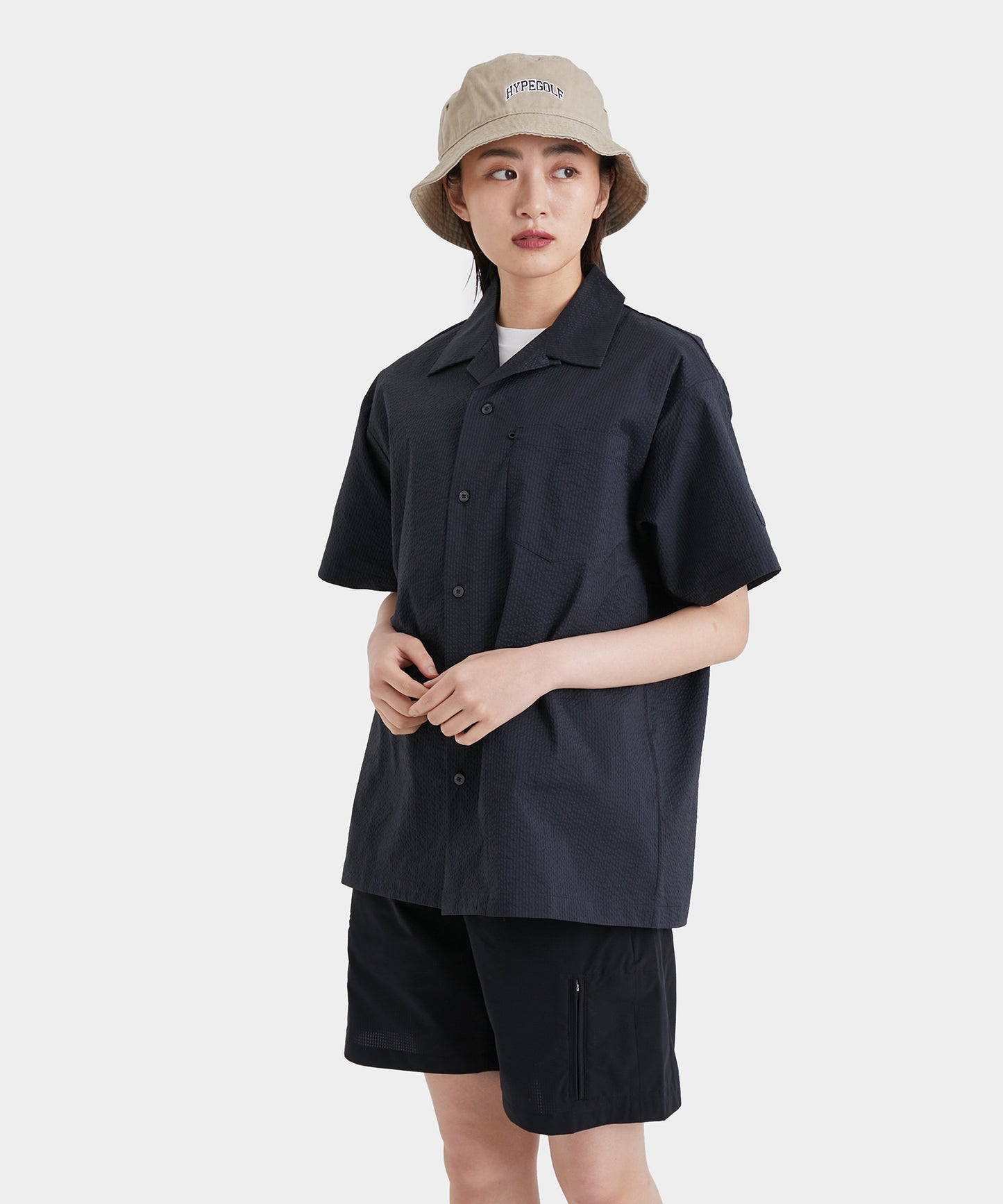 COOLMAX SUCKER OPEN COLLAR SHIRT BLACK