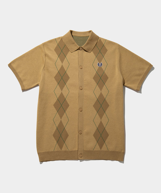 ARGYLE SHORT SLEEVE POLO CARDIGAN