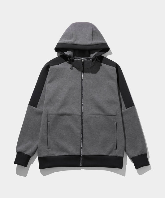 LOGO FULL ZIP SPACER KNIT HOODIE GRAY