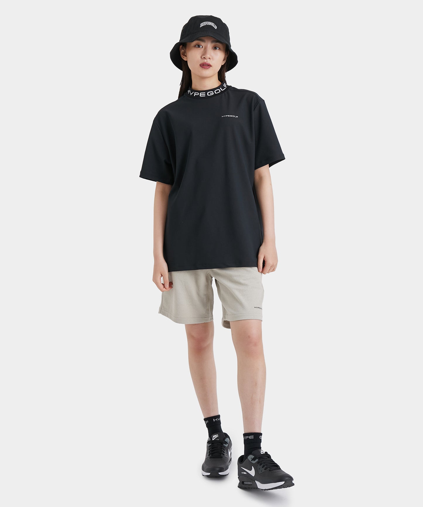 UV WAFFLE MOCK NECK TOP SHORTSLEEVE BLACK