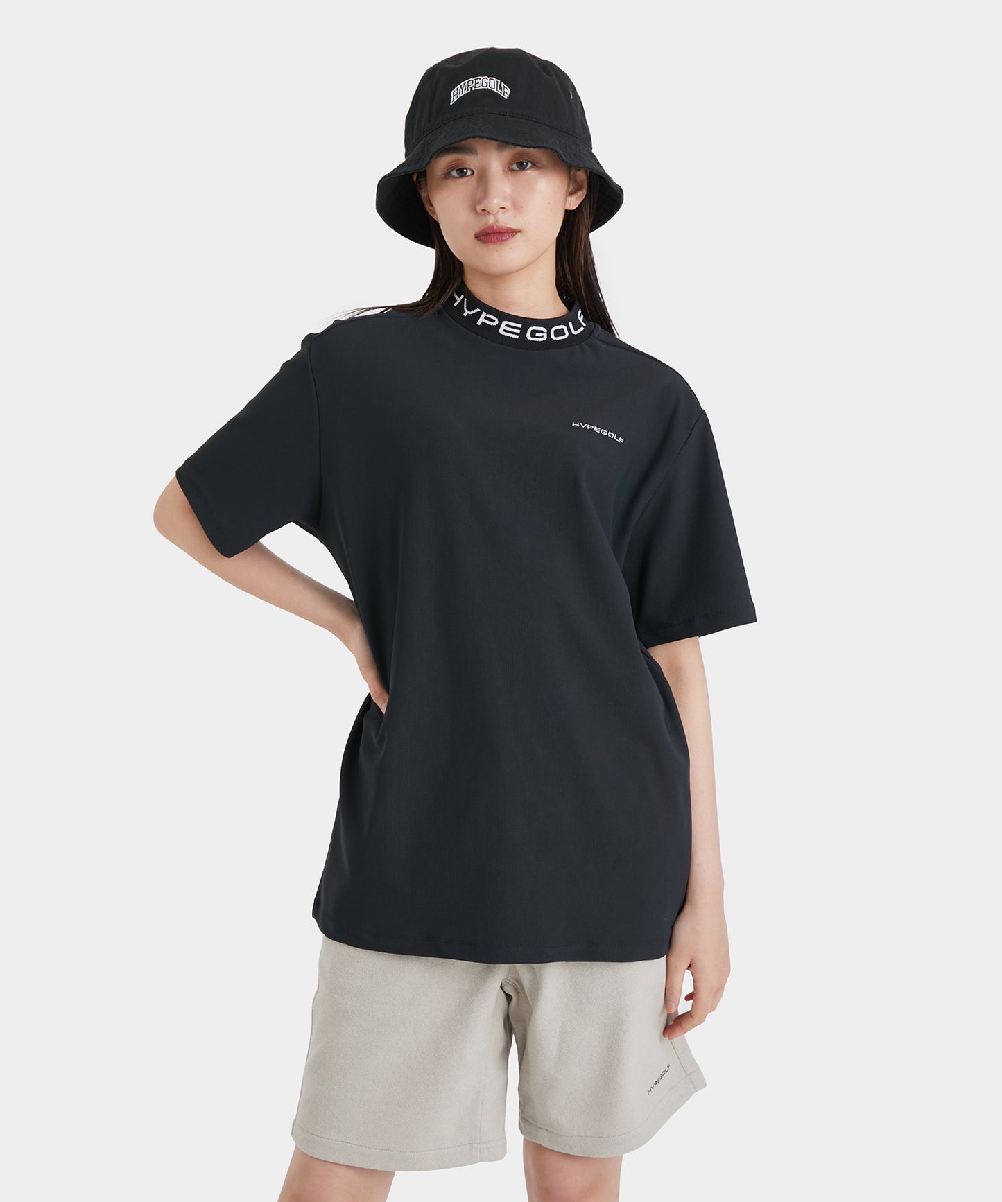 UV WAFFLE MOCK NECK TOP SHORTSLEEVE BLACK