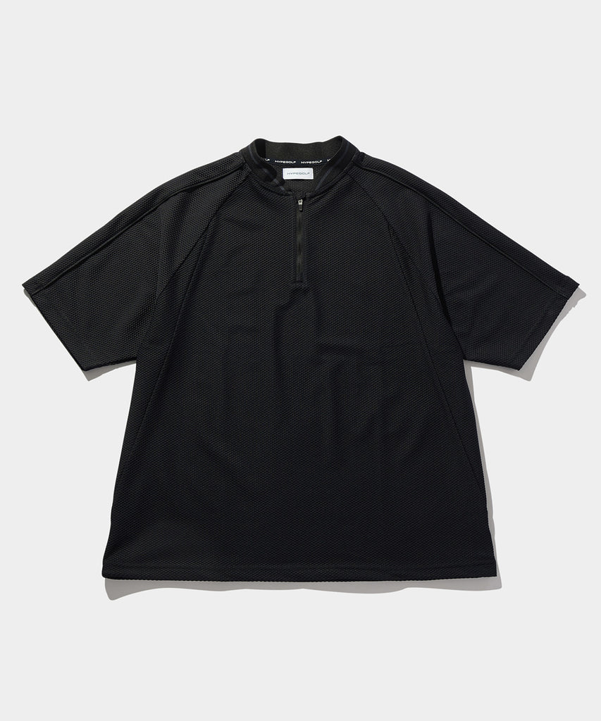 MESH TRICOT  HALF ZIP SHIRTS BLACK