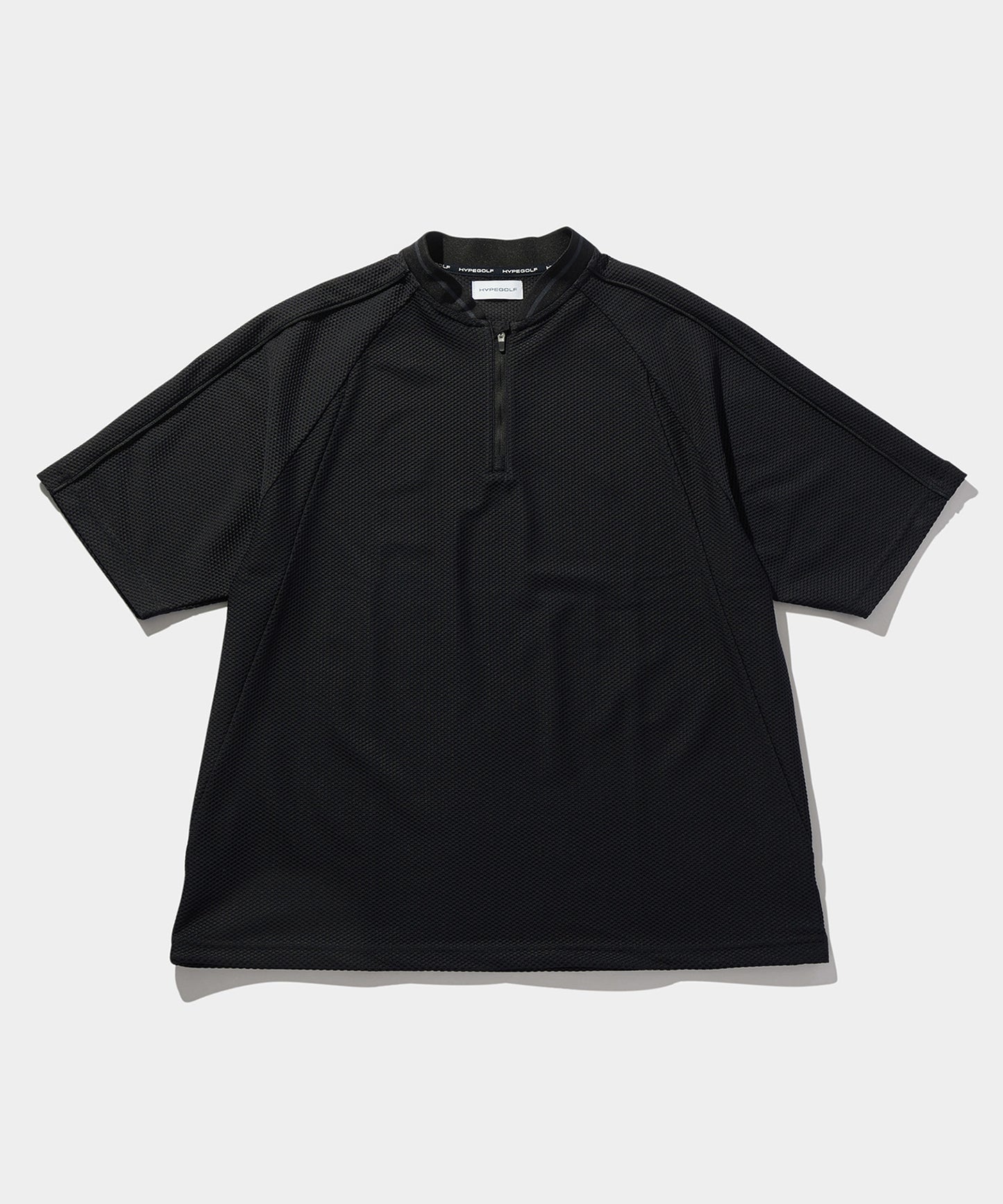 MESH TRICOT  HALF ZIP SHIRTS BLACK