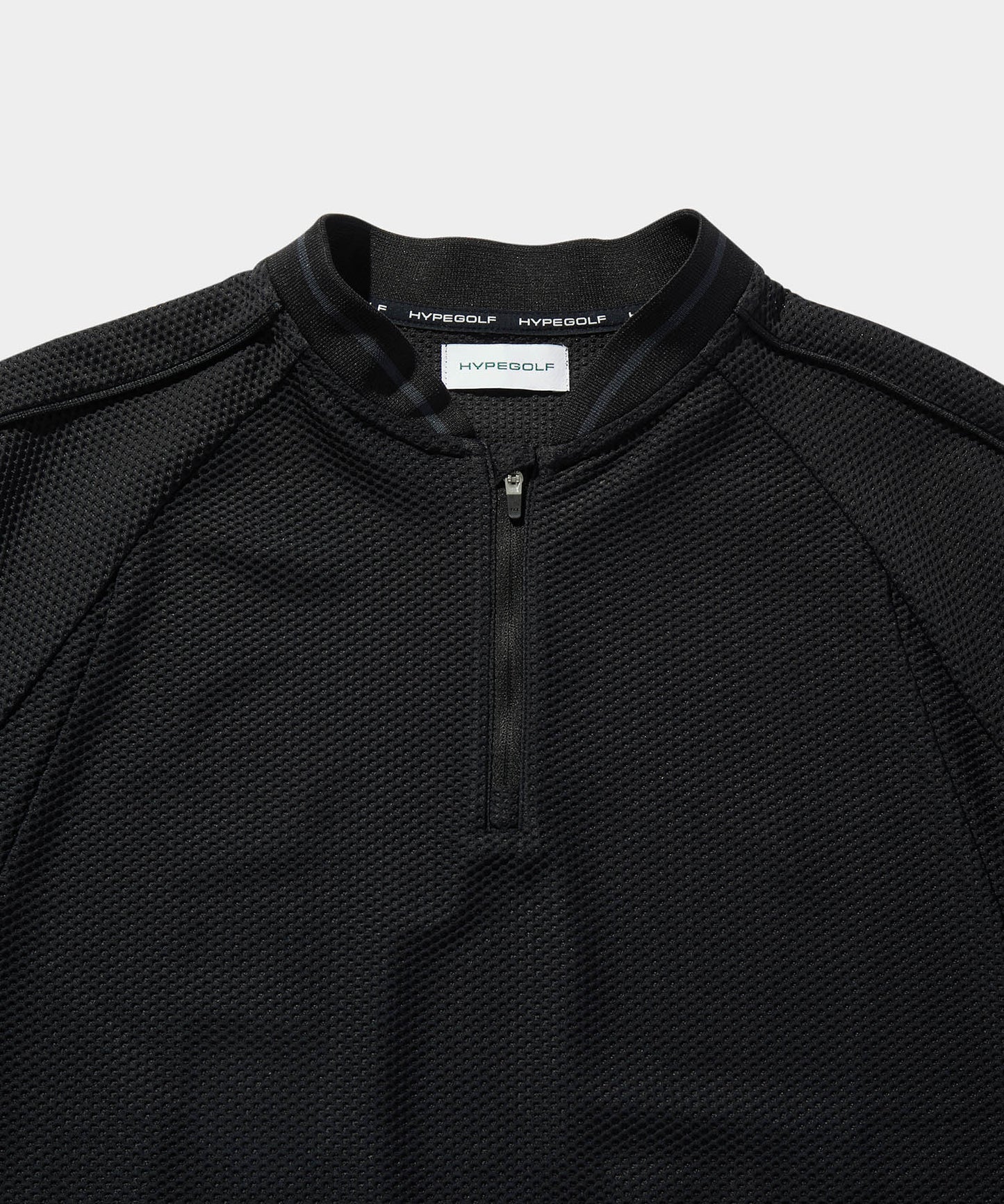 MESH TRICOT  HALF ZIP SHIRTS BLACK