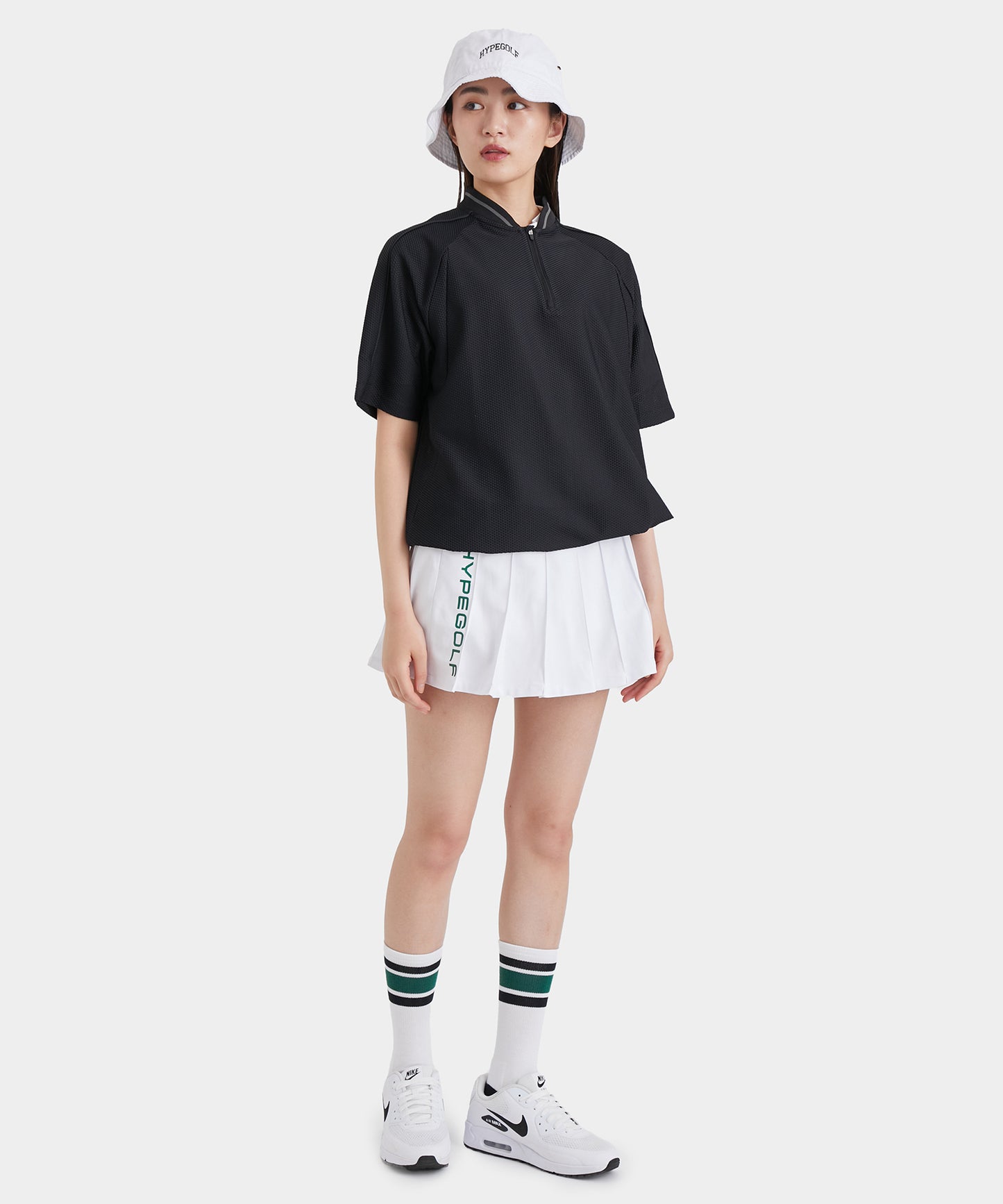 MESH TRICOT  HALF ZIP SHIRTS BLACK