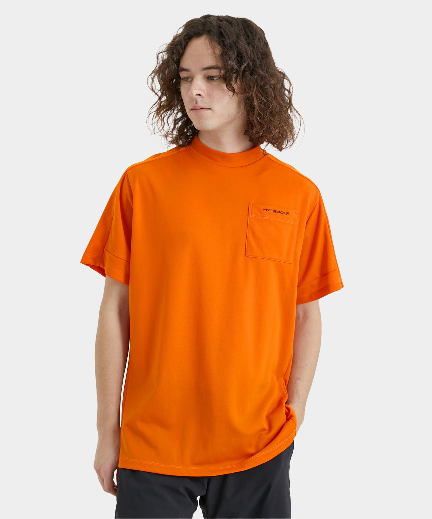 DOT MOTIF MOCK NECK TOP SHORTSLEEVE ORANGE