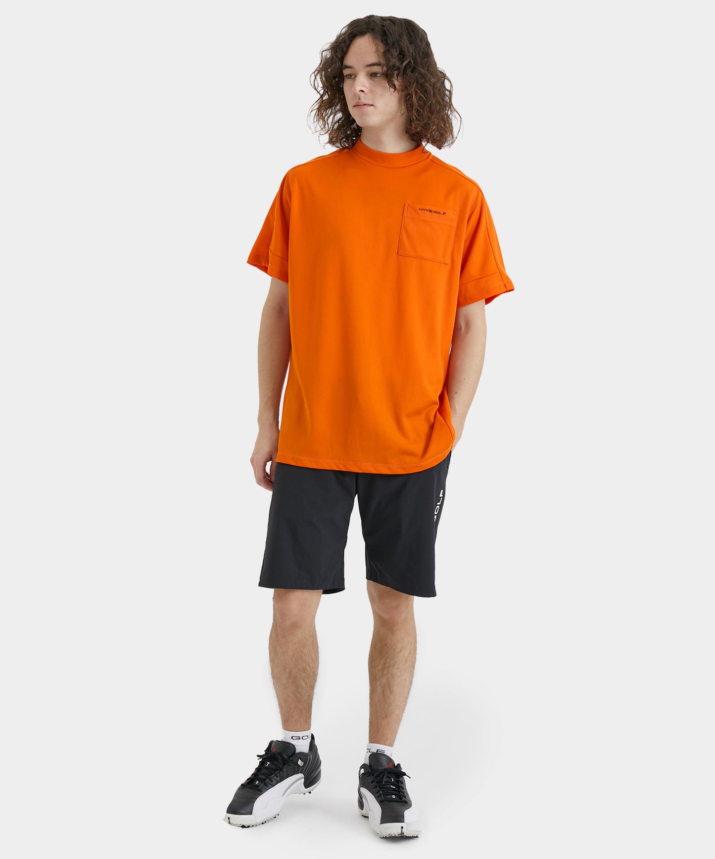 DOT MOTIF MOCK NECK TOP SHORTSLEEVE ORANGE