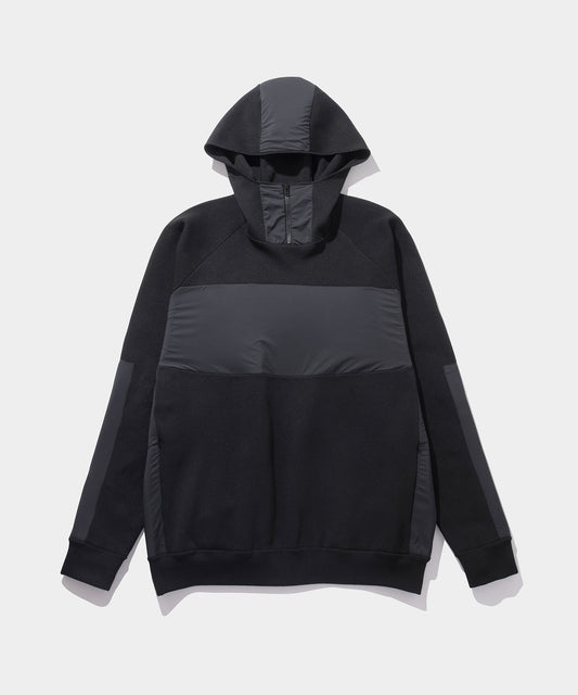 NYLON COMBI KNIT HOODIE BLACK
