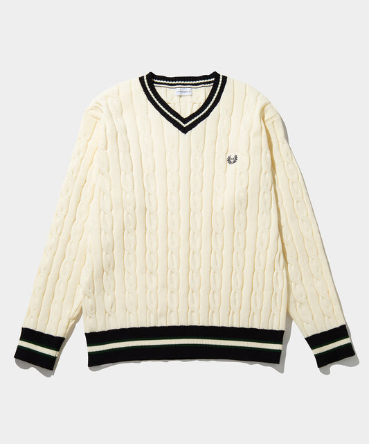 V NECK CABLE KNIT PO