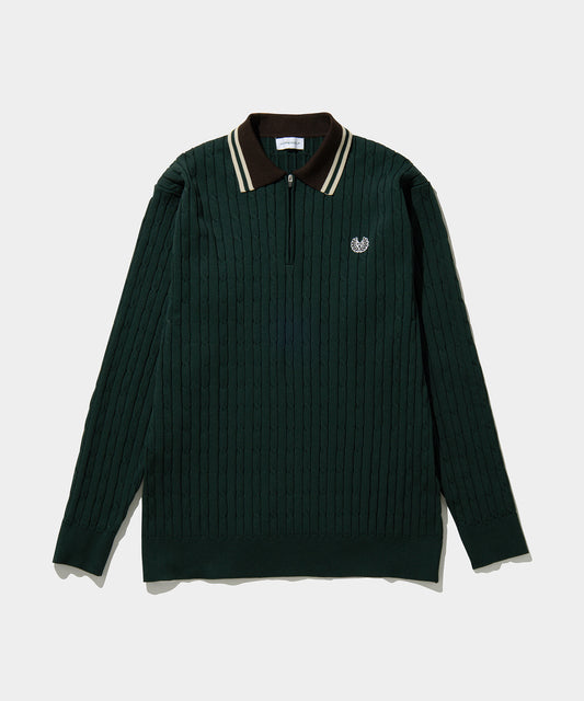 CABLE KNIT HALF ZIP SHIRTS GREEN