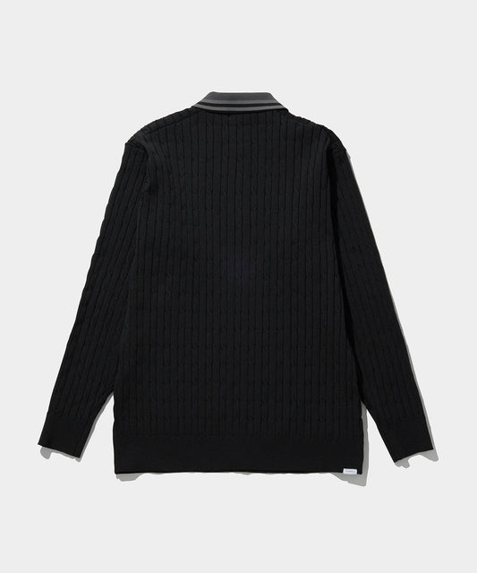 CABLE KNIT HALF ZIP SHIRTS BLACK